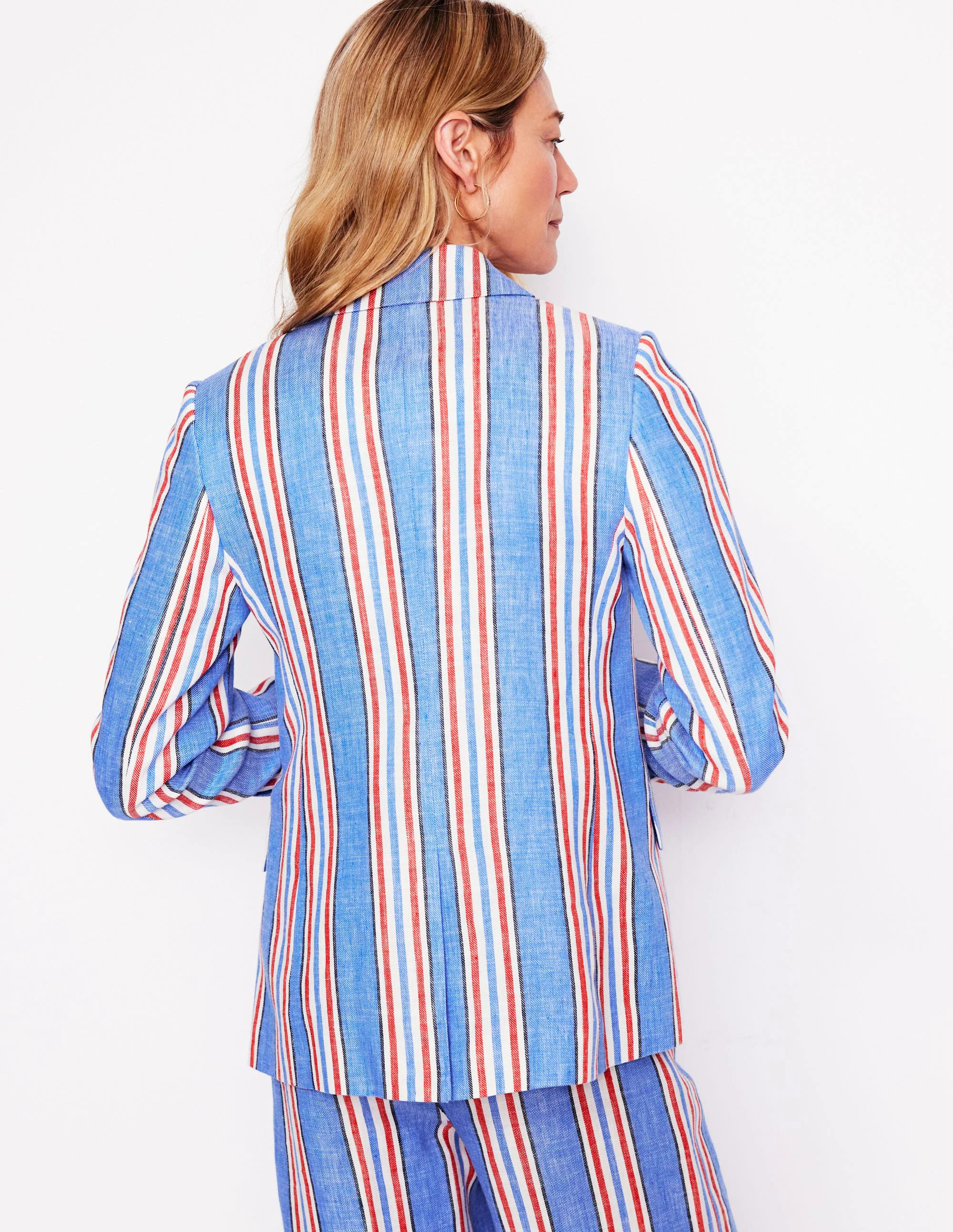 Stamford Linen Blazer-Peacock Plume, Red Stripe