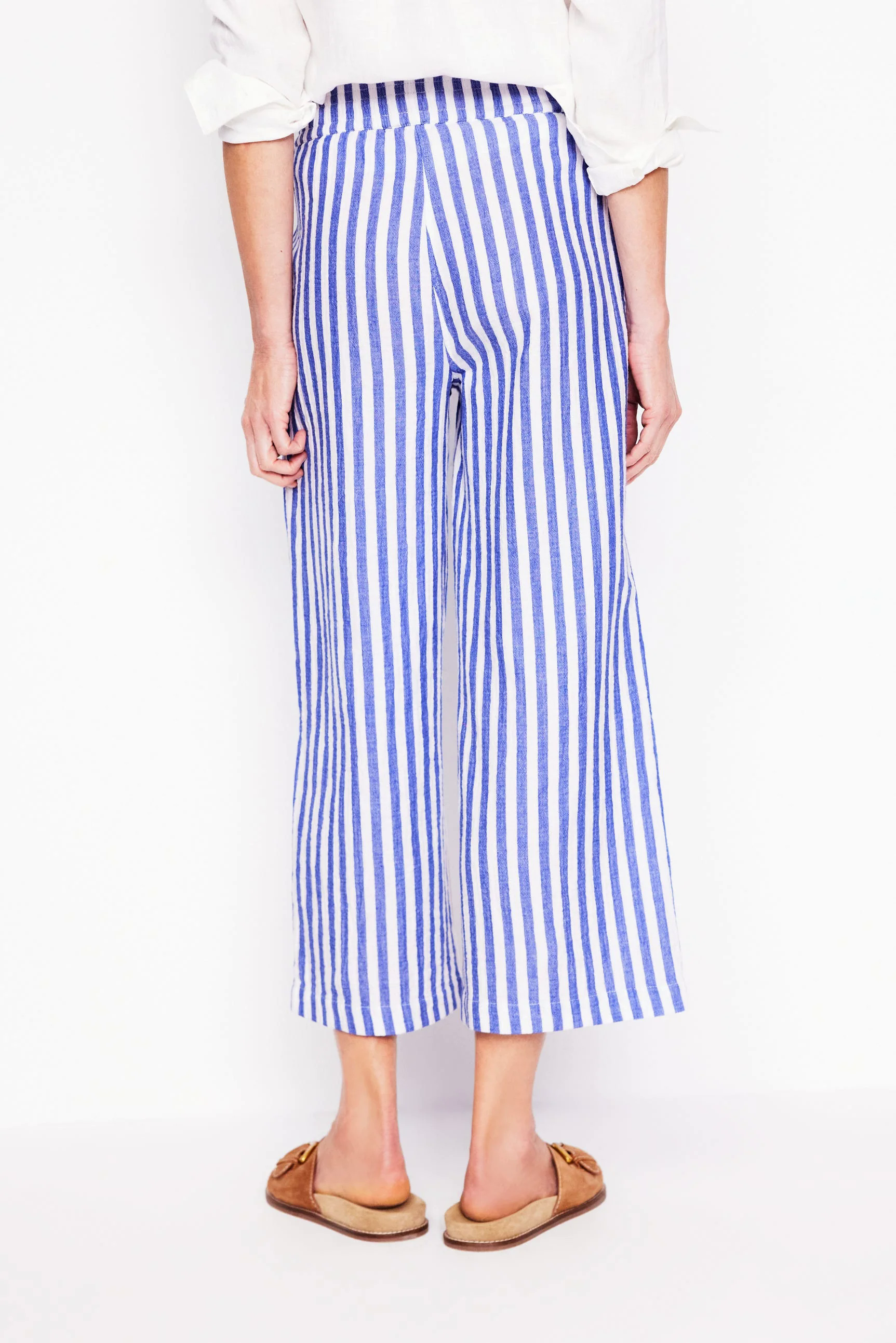 Cropped Double Cloth Pants-Bright Blue Stripe