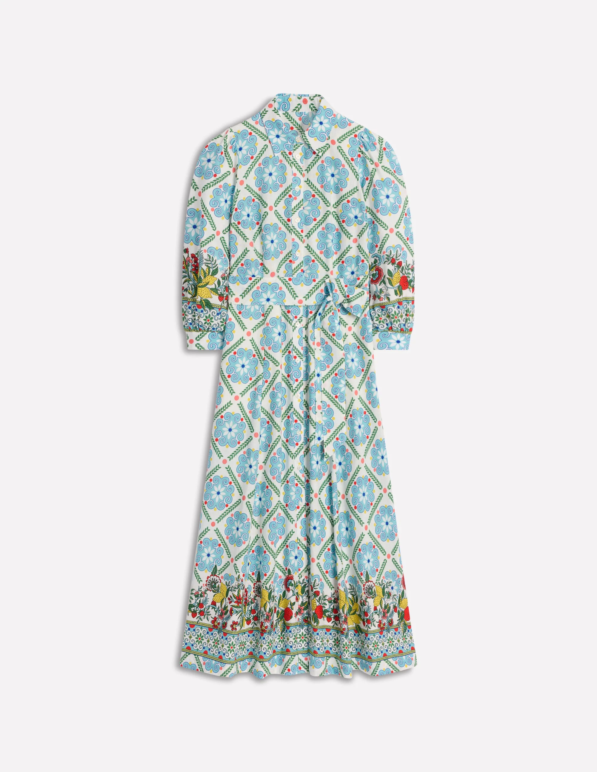 Clara Linen Blend Shirt Dress-Multi, Citrus Vine Tile