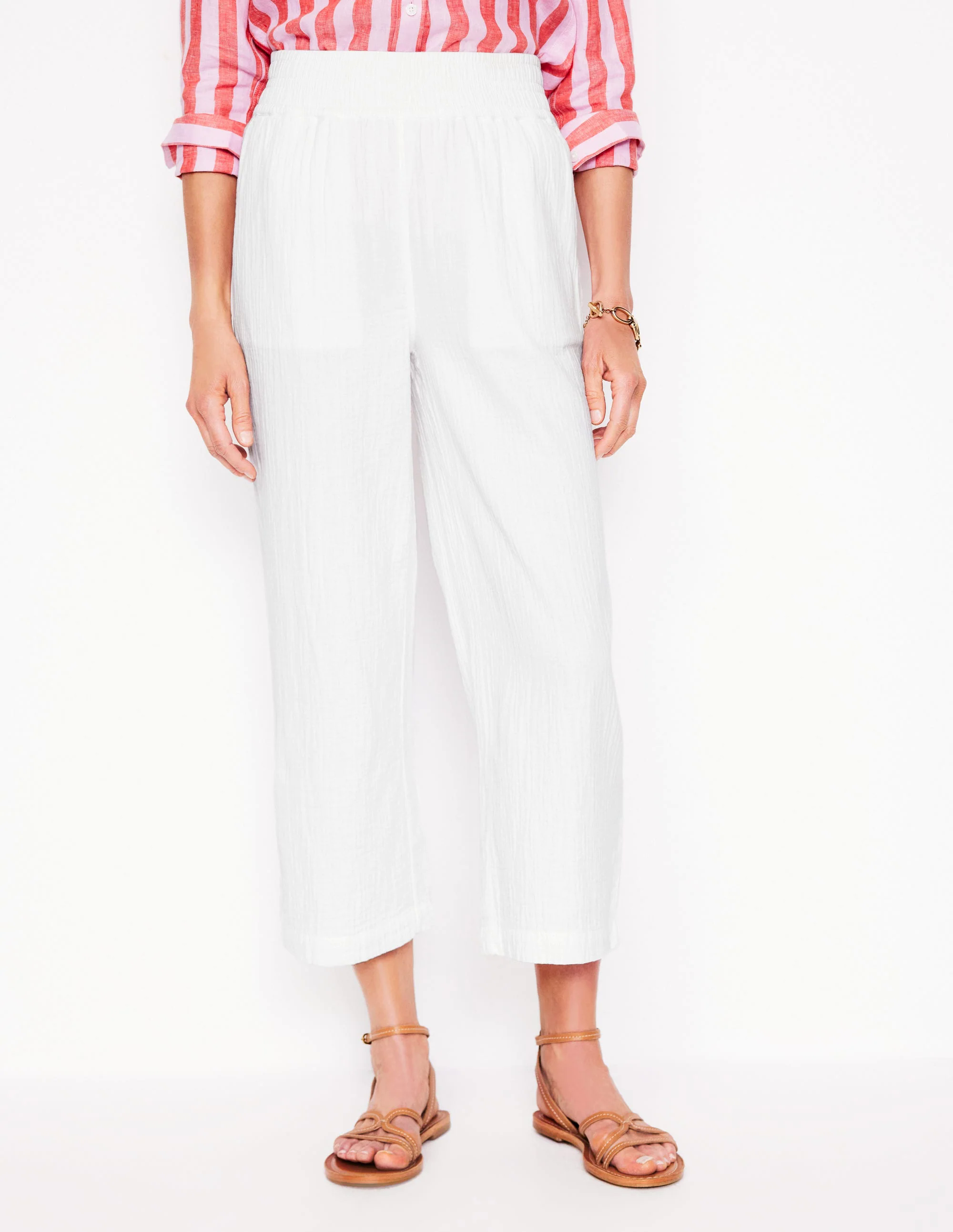 Cropped Double Cloth Pants-White