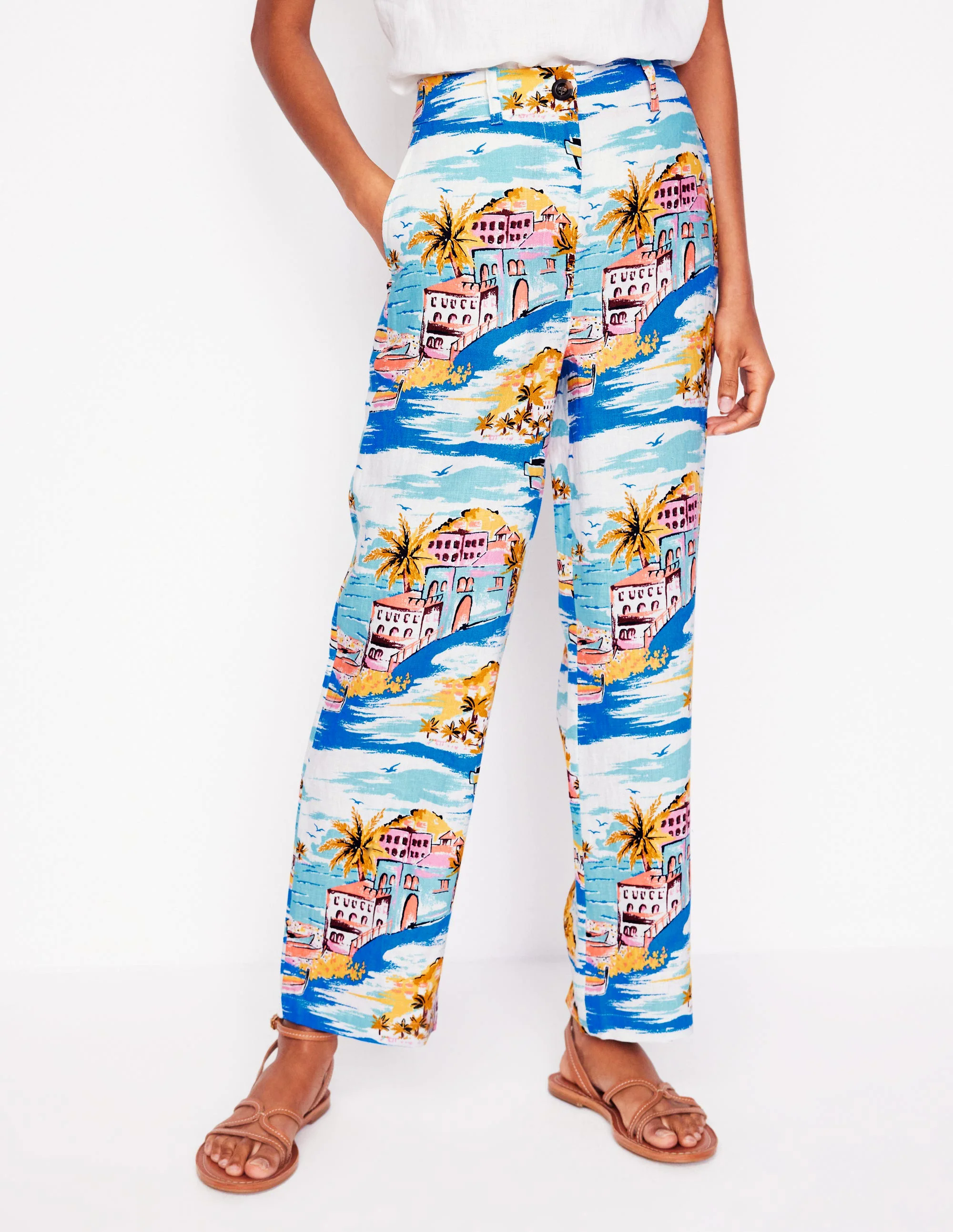 Westbourne Crop Linen Pants-Multi, Paradise Bay