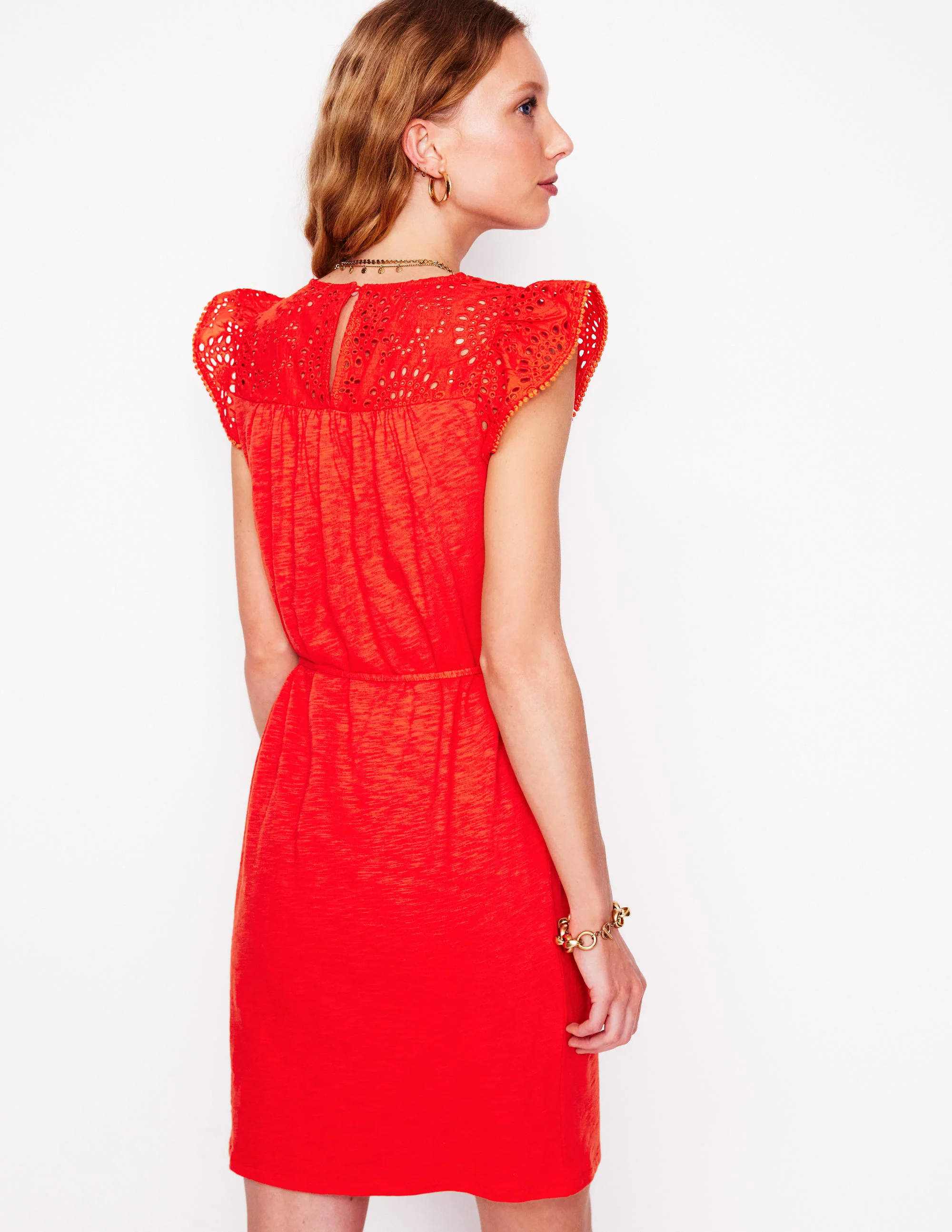 Juliet Broderie Short Dress-FireCracker Red
