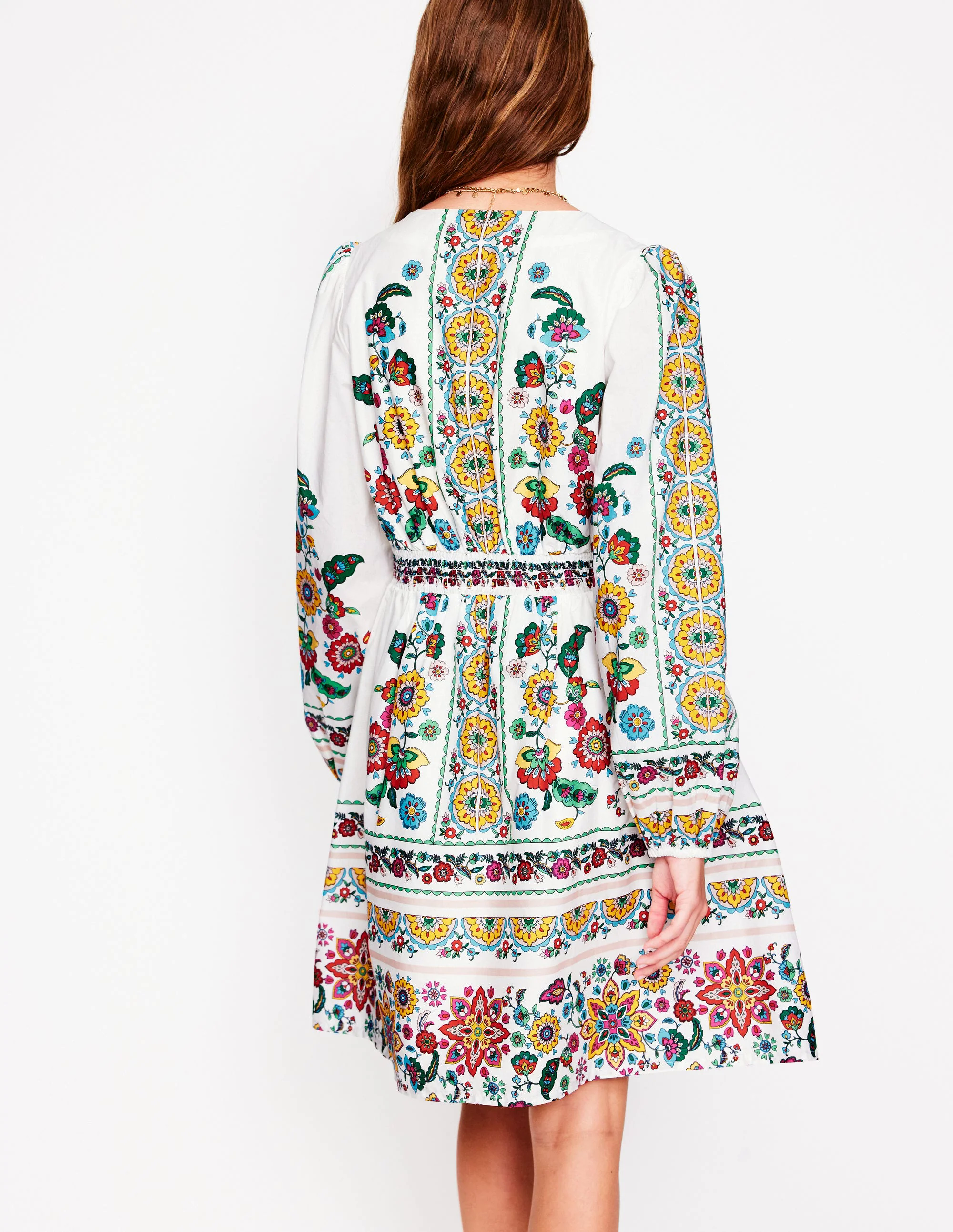 Mya Cotton Short Dress-Ivory, Botanical Sprig