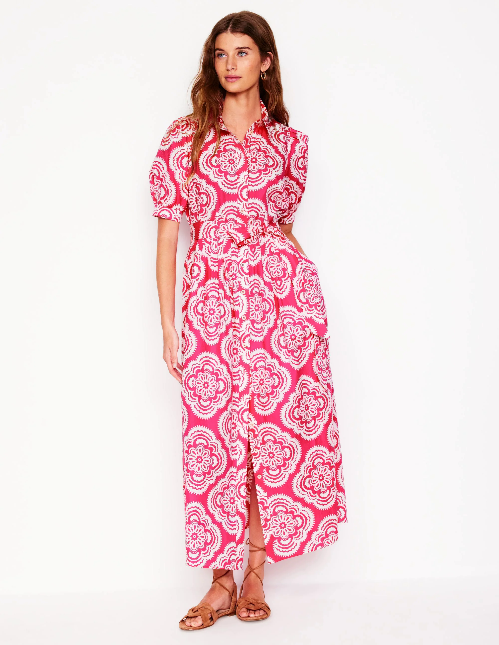 Alexa Maxi Shirt Dress-Pink Peony, Botanic Blush