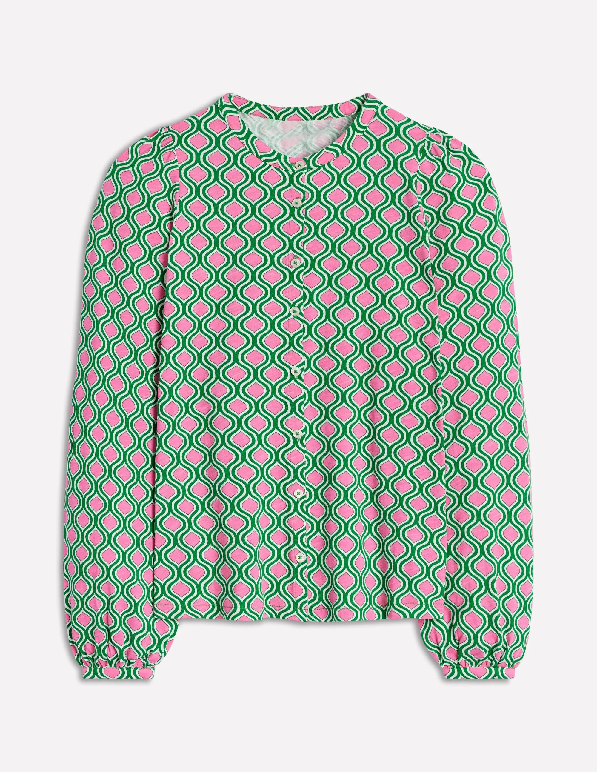 Marina Jersey Shirt-Rich Emerald, Geo Trellis
