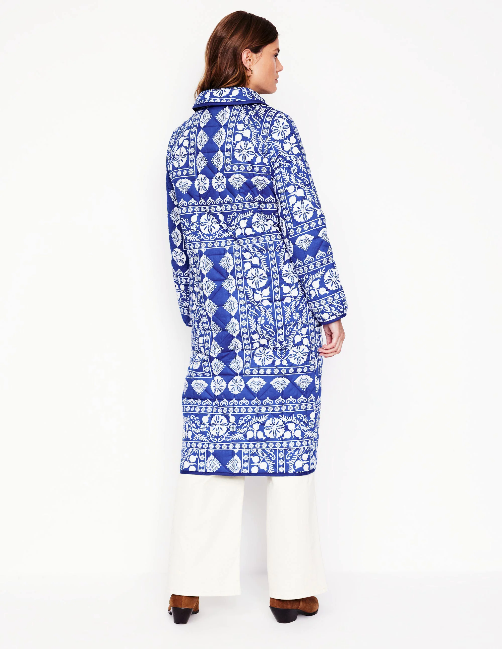 Soft Quilted Coat-Bright Blue, Ornate Border