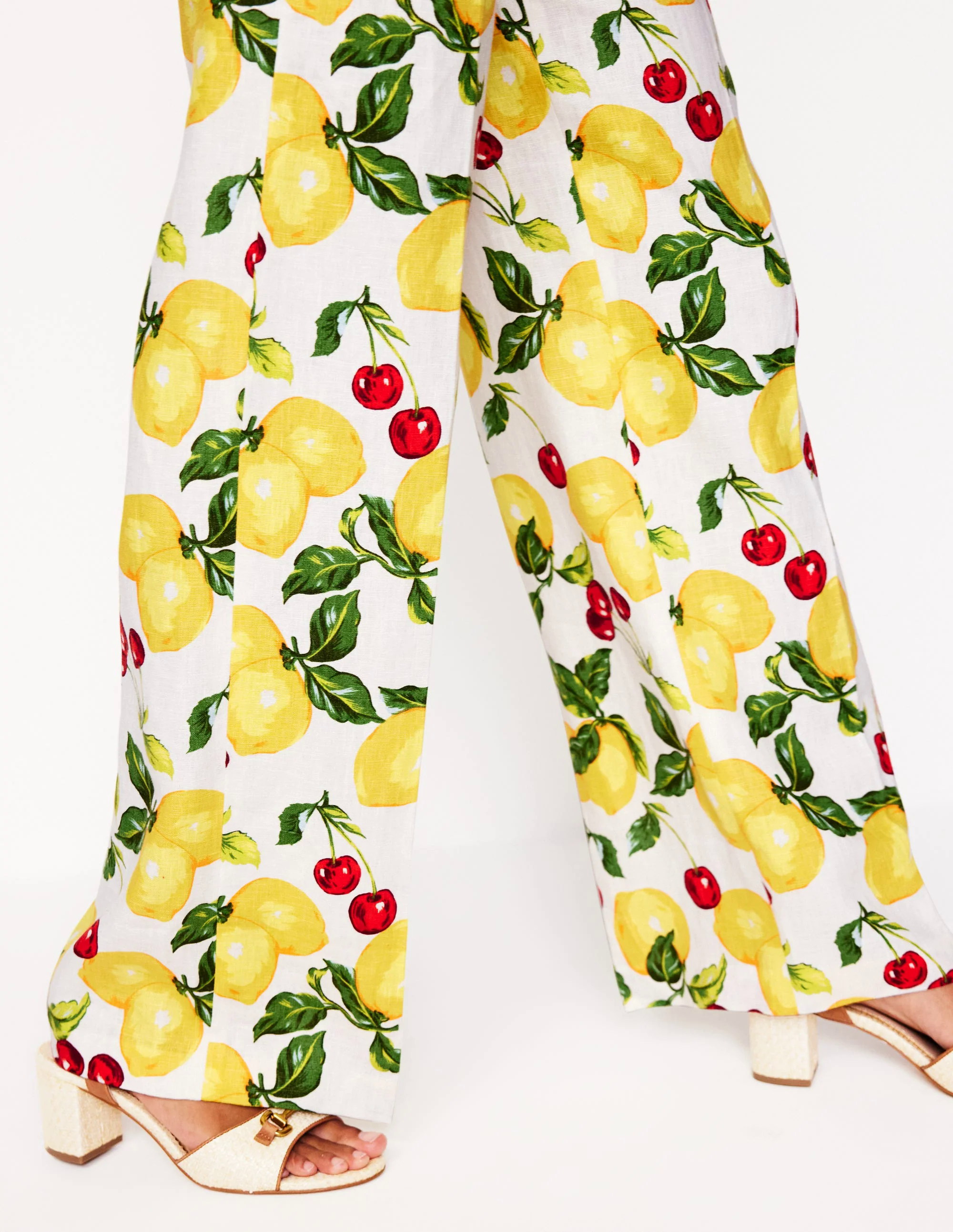 Westbourne Linen Pants-Ivory, Cherries and Lemons