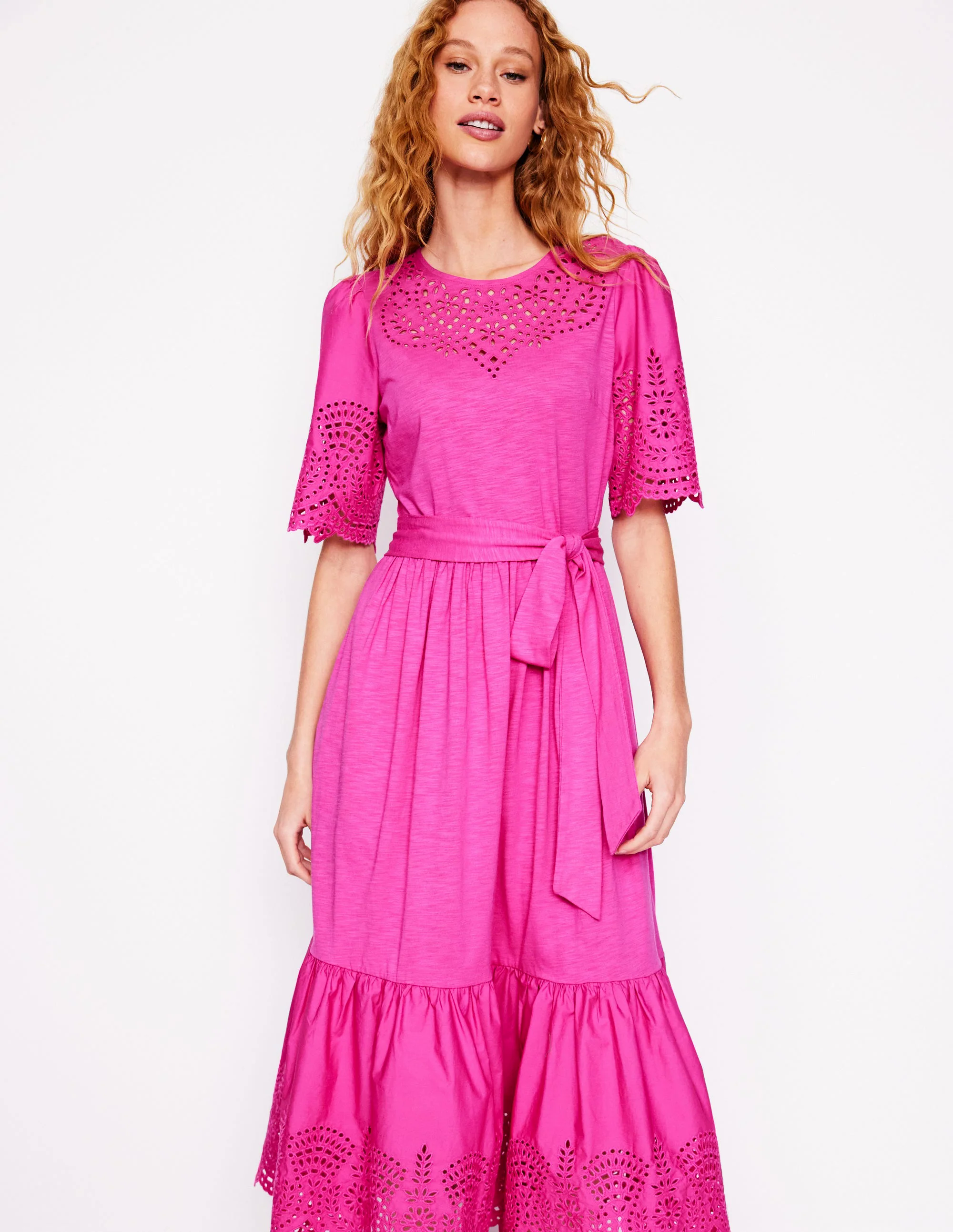 Isabel Broderie Mix maxi Dress-Cosmos Pink