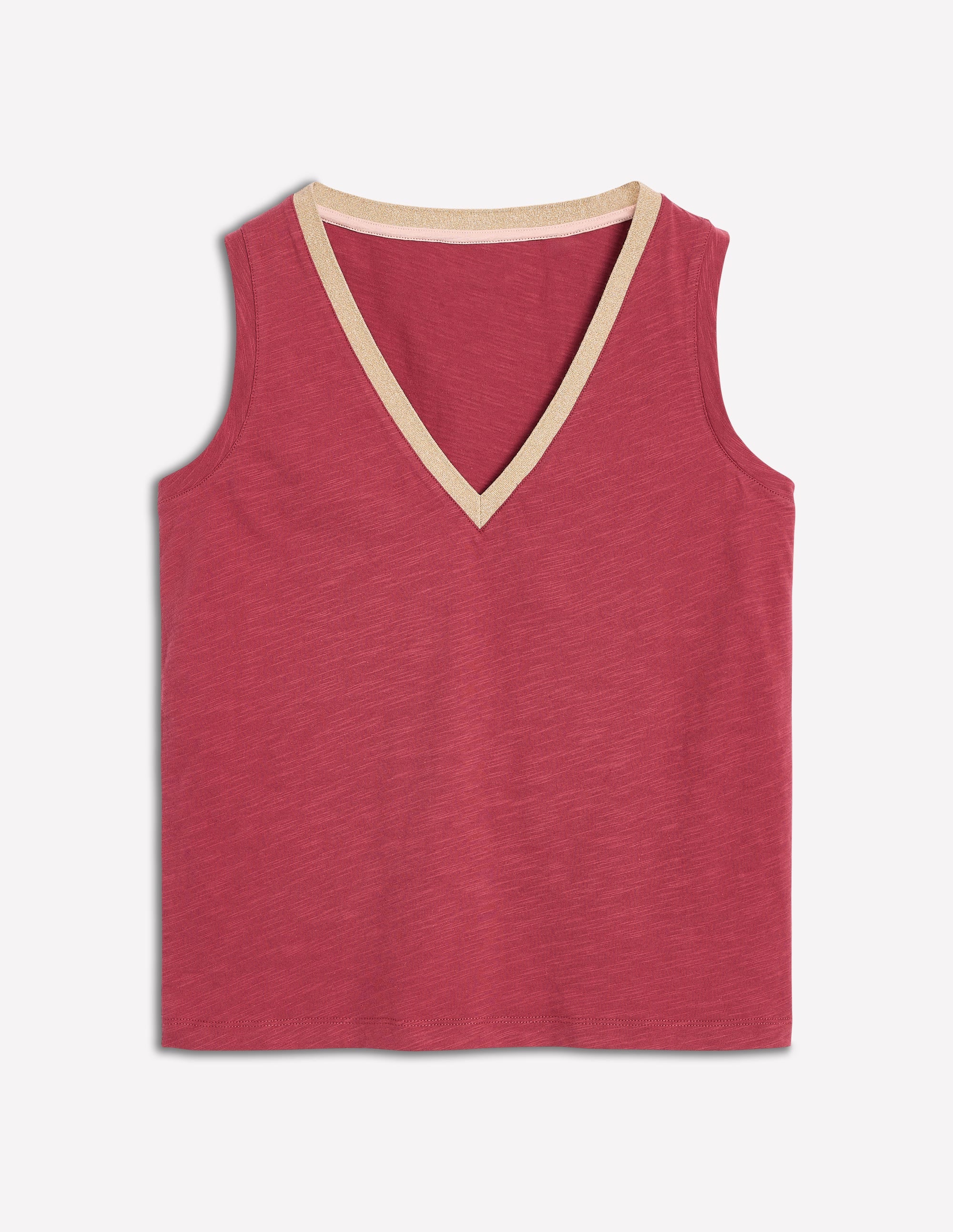 Metallic Trim V Neck Vest-Terracotta Red