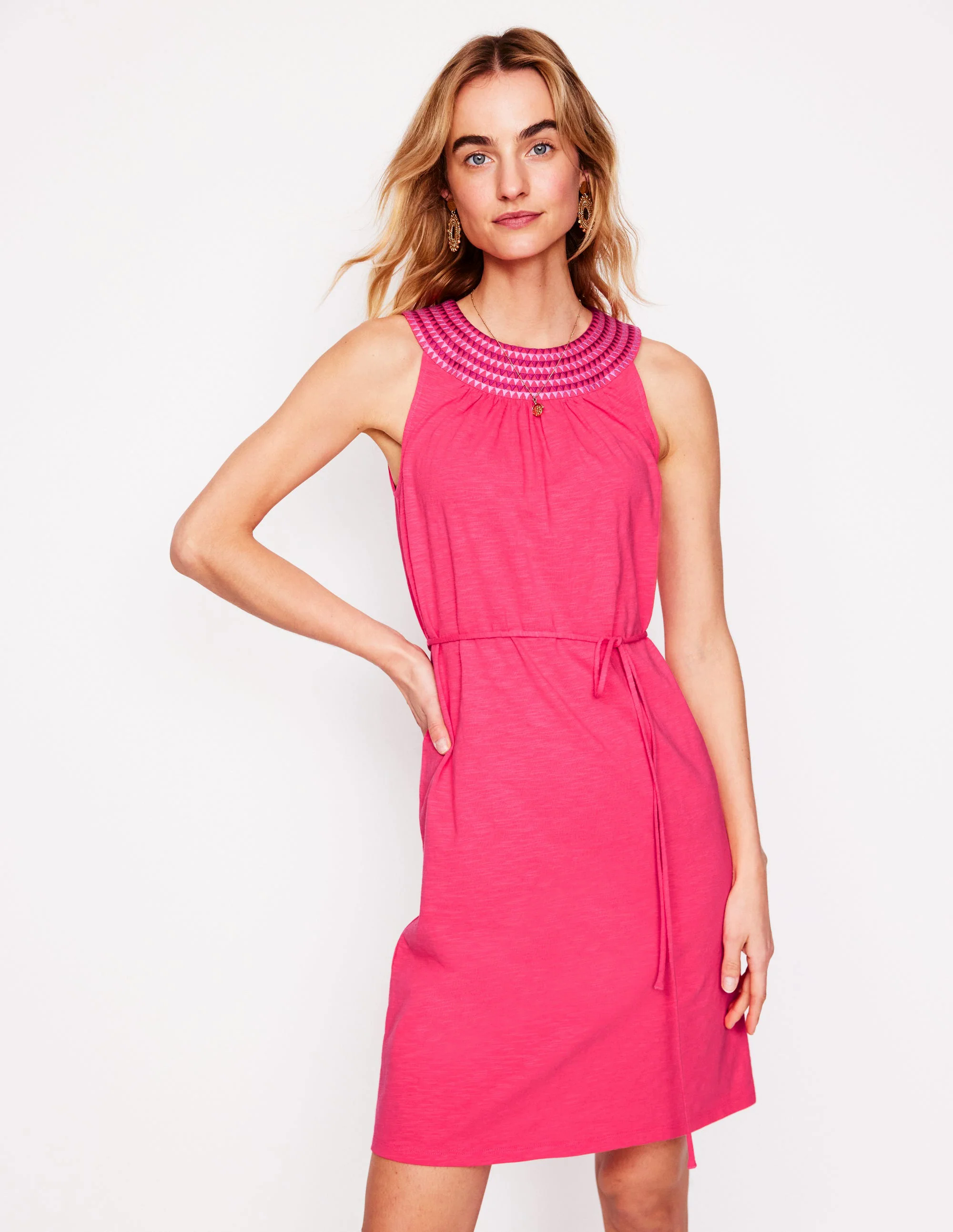 Eleni Embroidered Short Dress-Camelia Pink