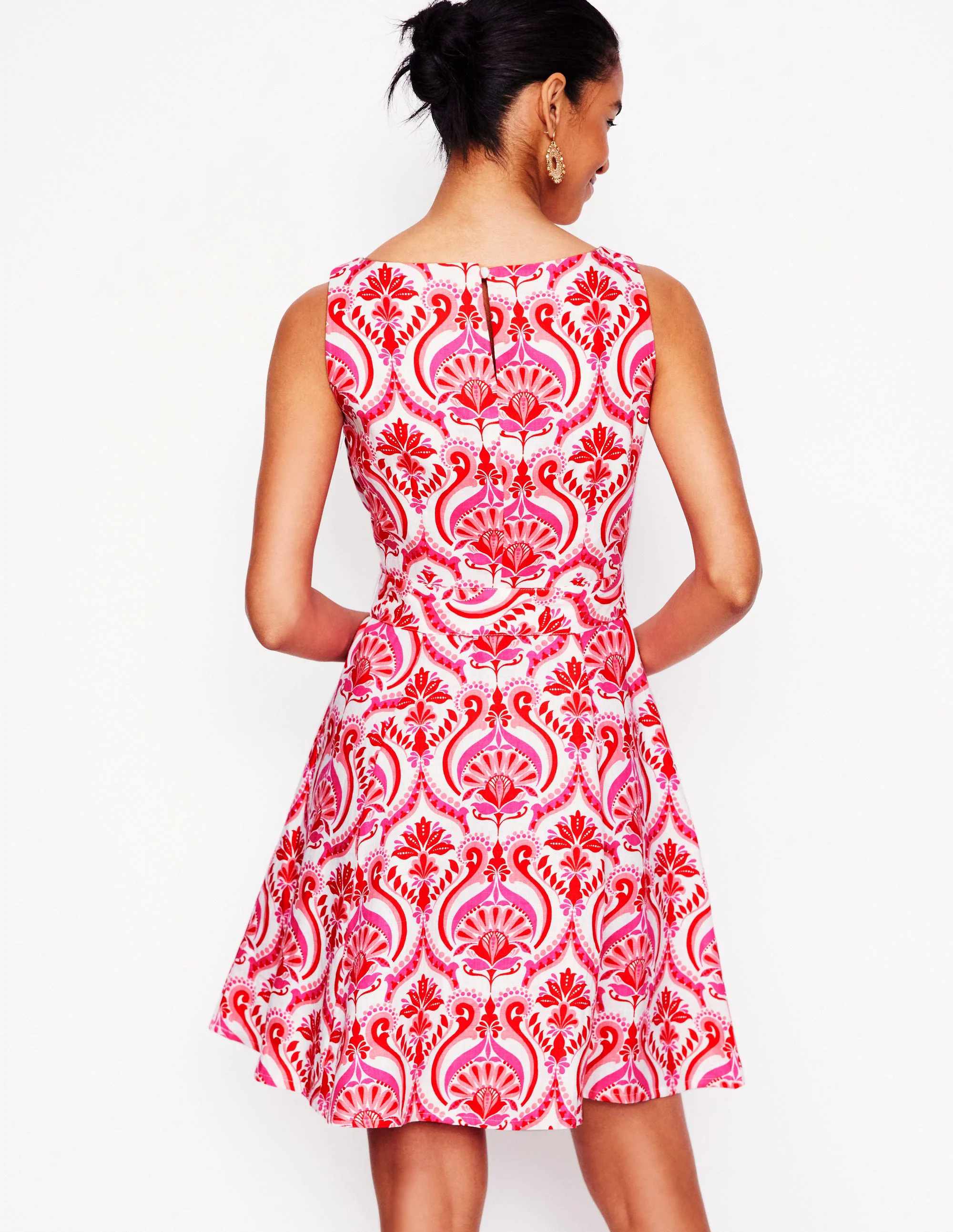 Anya Sleeveless Linen Dress-Poppy Red, Ornamental Floral