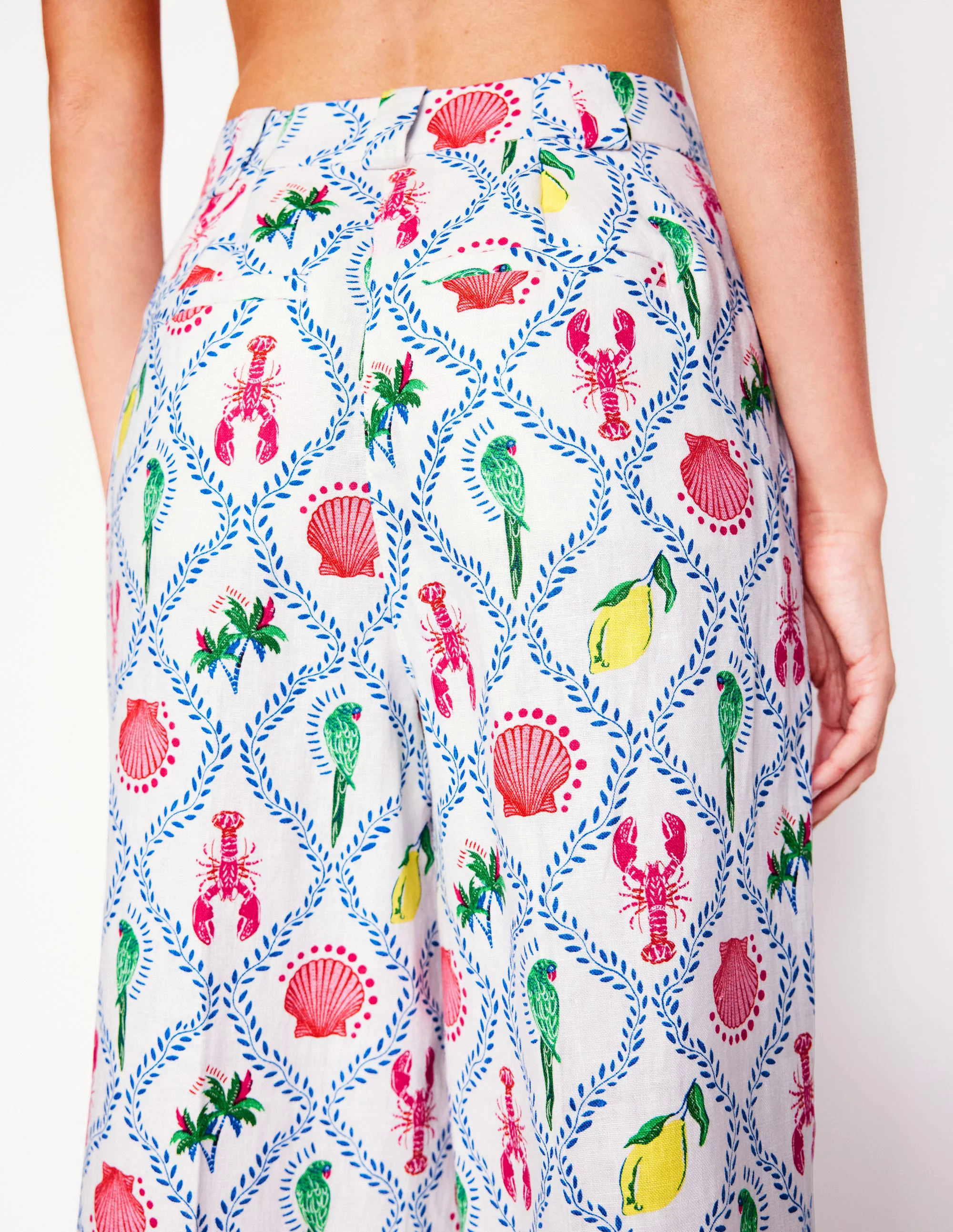 Westbourne Linen Pants-Ivory, Tropical Bonanza Vine