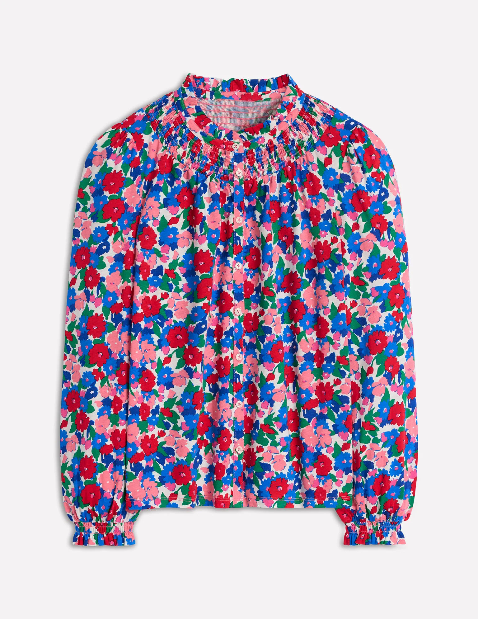 Fay Smocked Jersey Shirt-Multi, Painterly Meadow