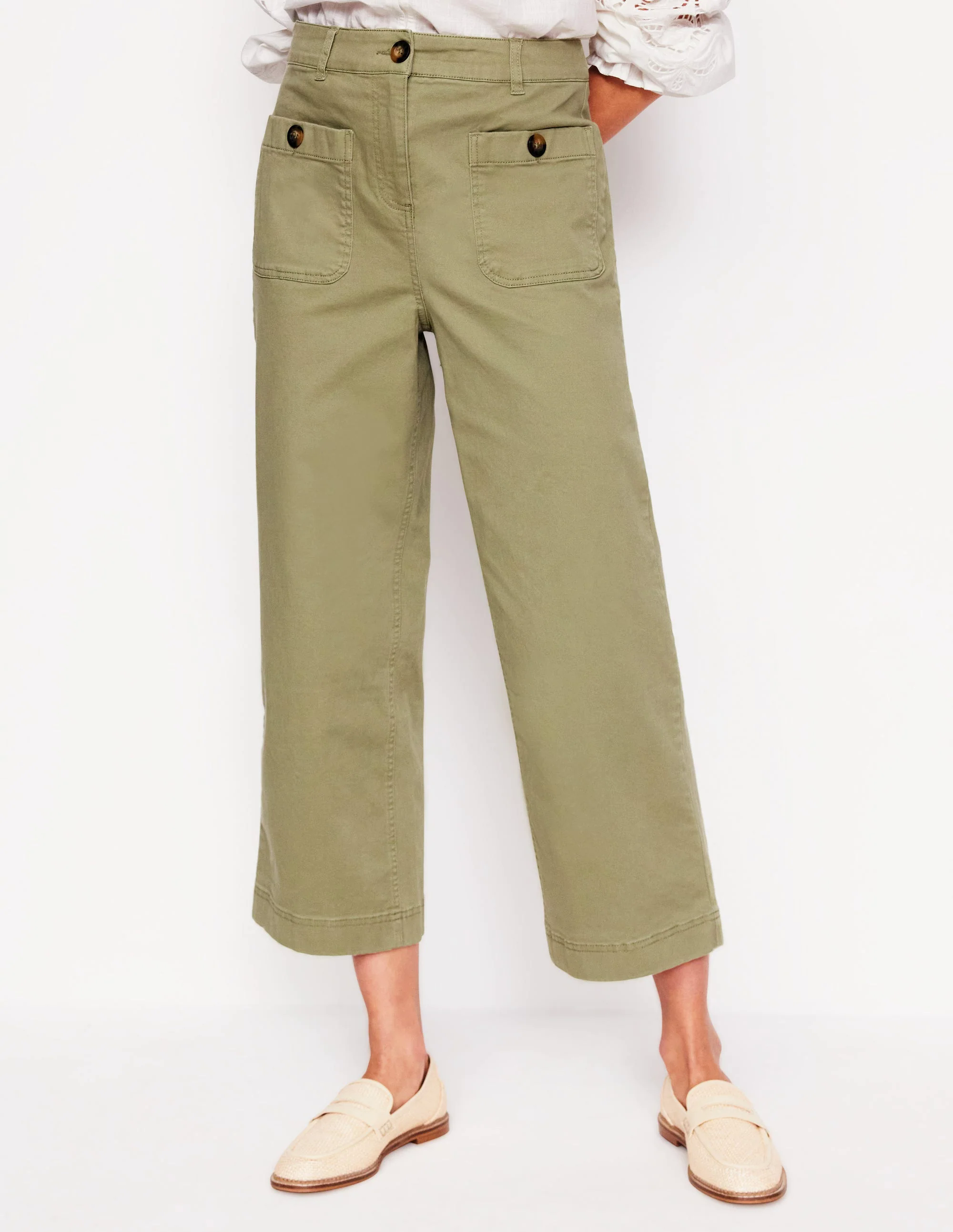 Patch Pocket Crop Chino Pants-Larch Green