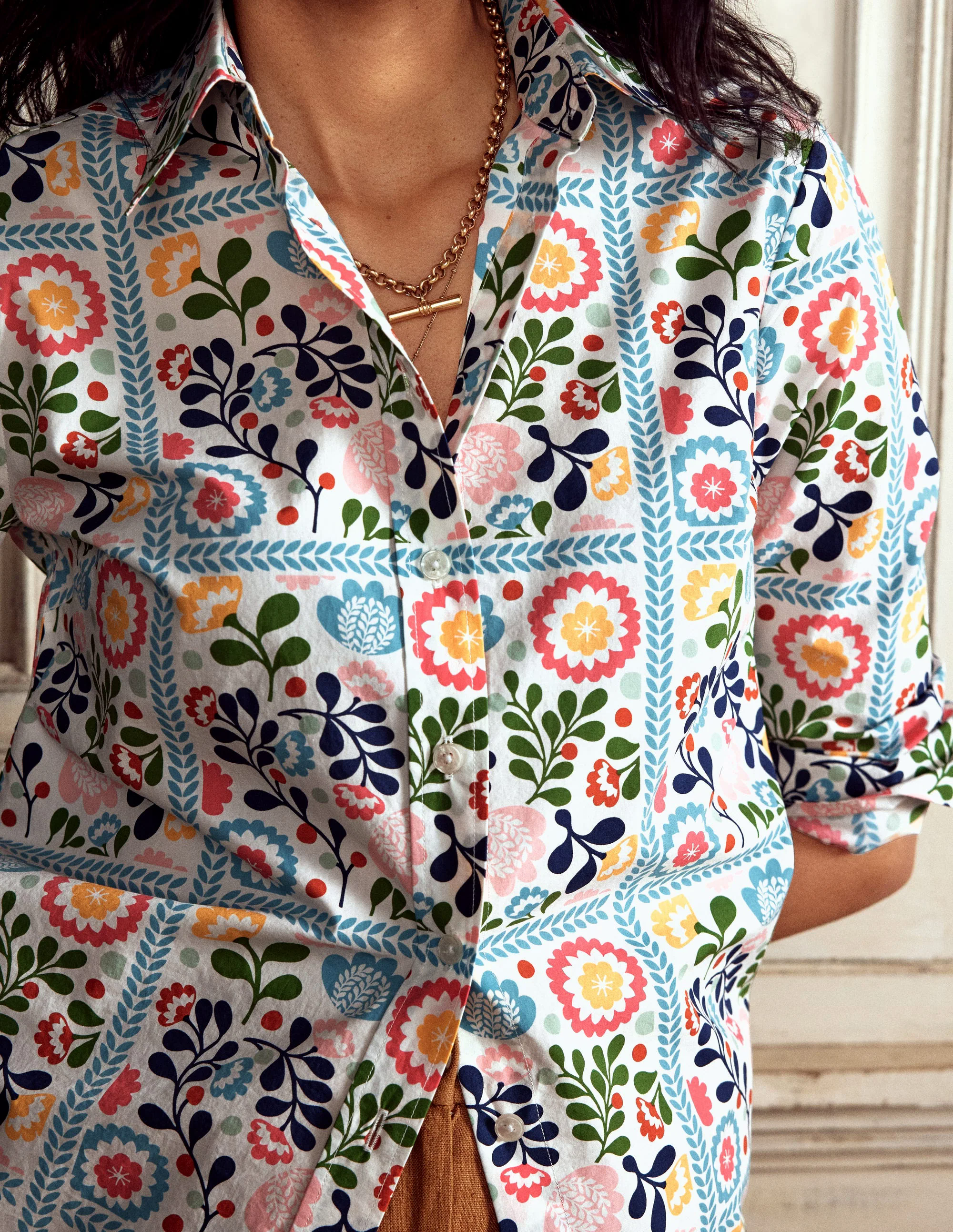 Sienna Cotton Shirt-Multi, Vine Tile