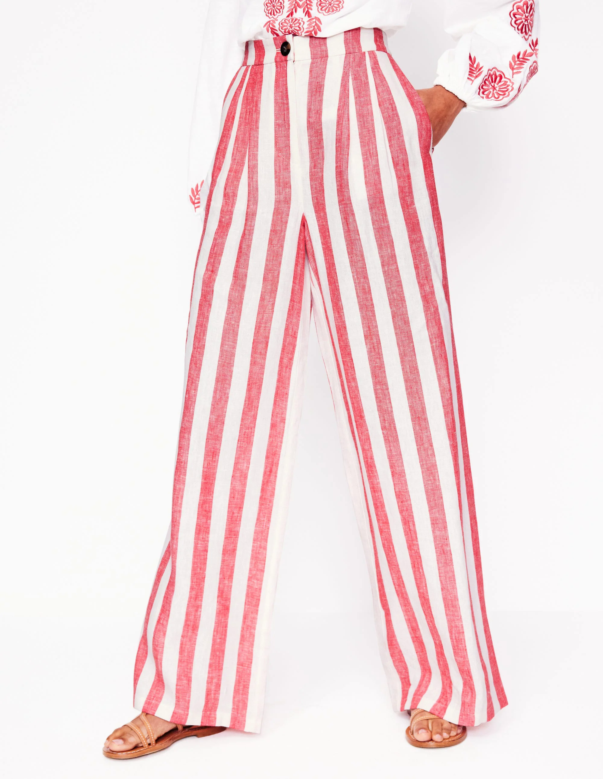 Dulwich Linen Pants-Strawberry Tart Red  Stripe