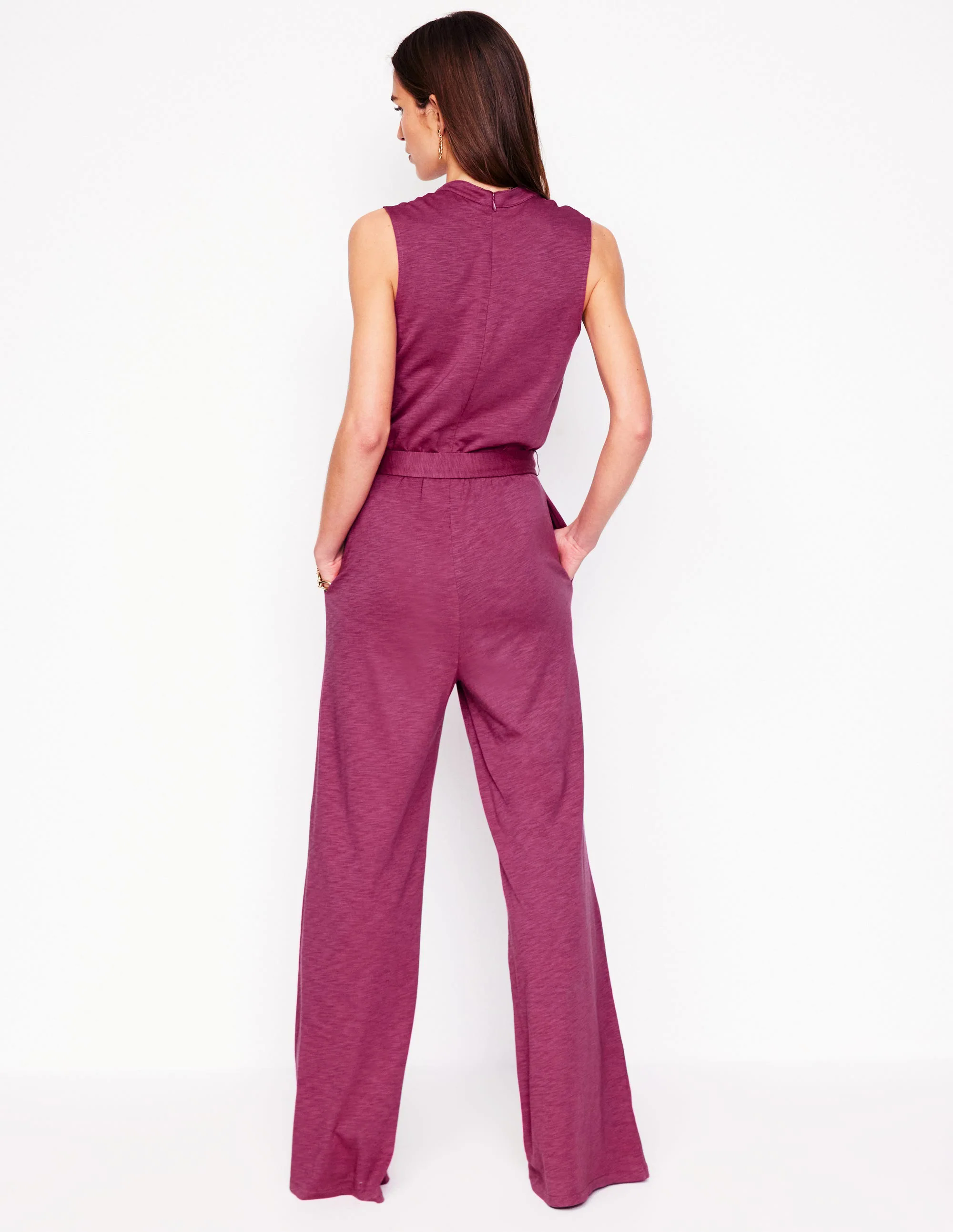 Naomi Notch Jersey Jumpsuit-Plum Purple