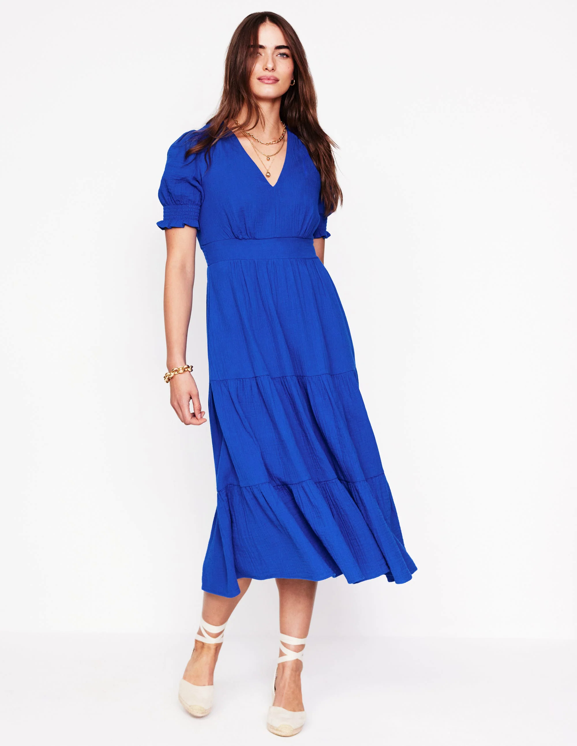 Anna Double Cloth Midi Dress-Bright Blue
