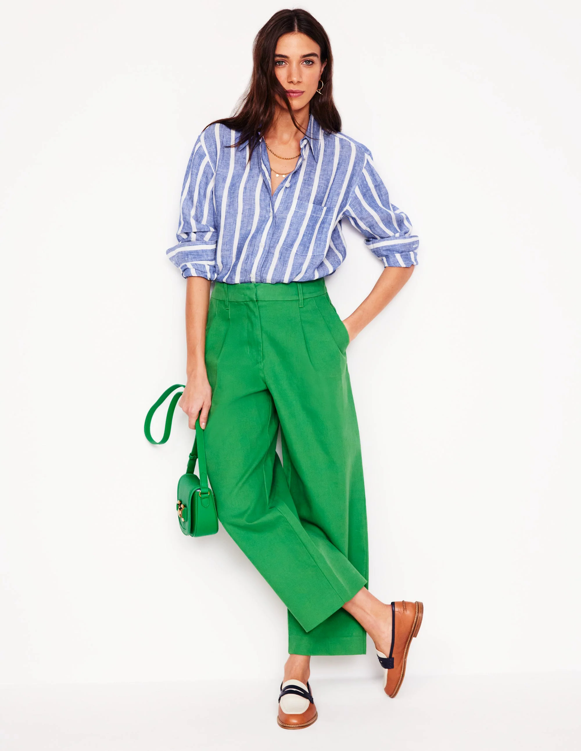 Sadie Relaxed Linen Shirt-Bright Blue Woven Breton