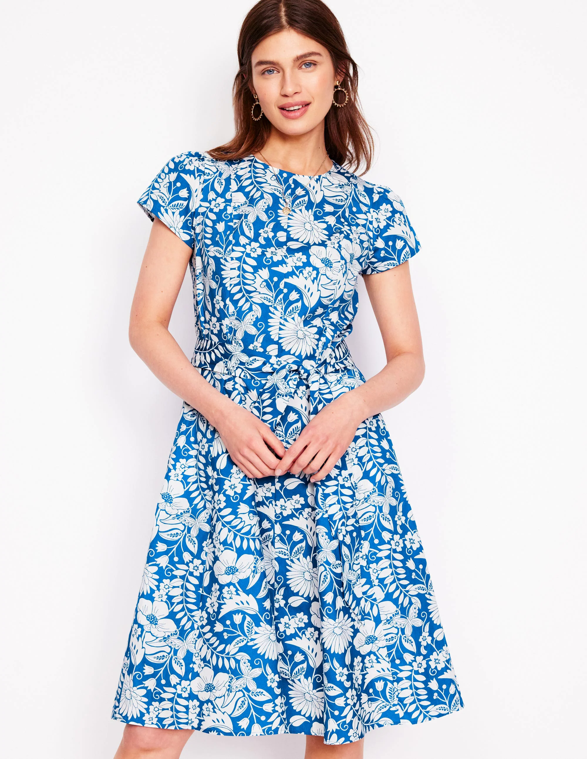 Imo Cotton Short Dress-Gallery Blue, Wildflower Trail