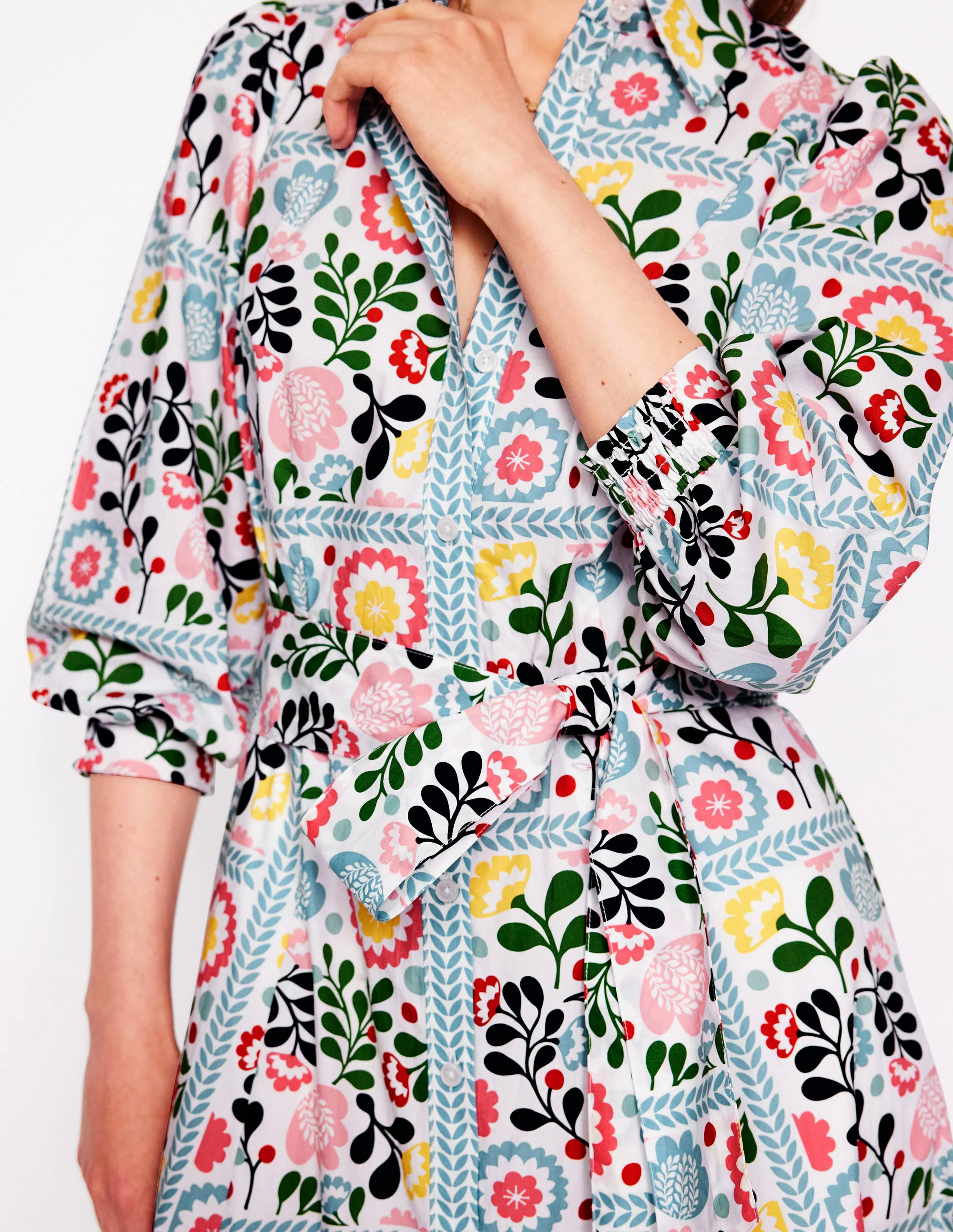 Clara Cotton Shirt Dress-Multi, Walled Garden