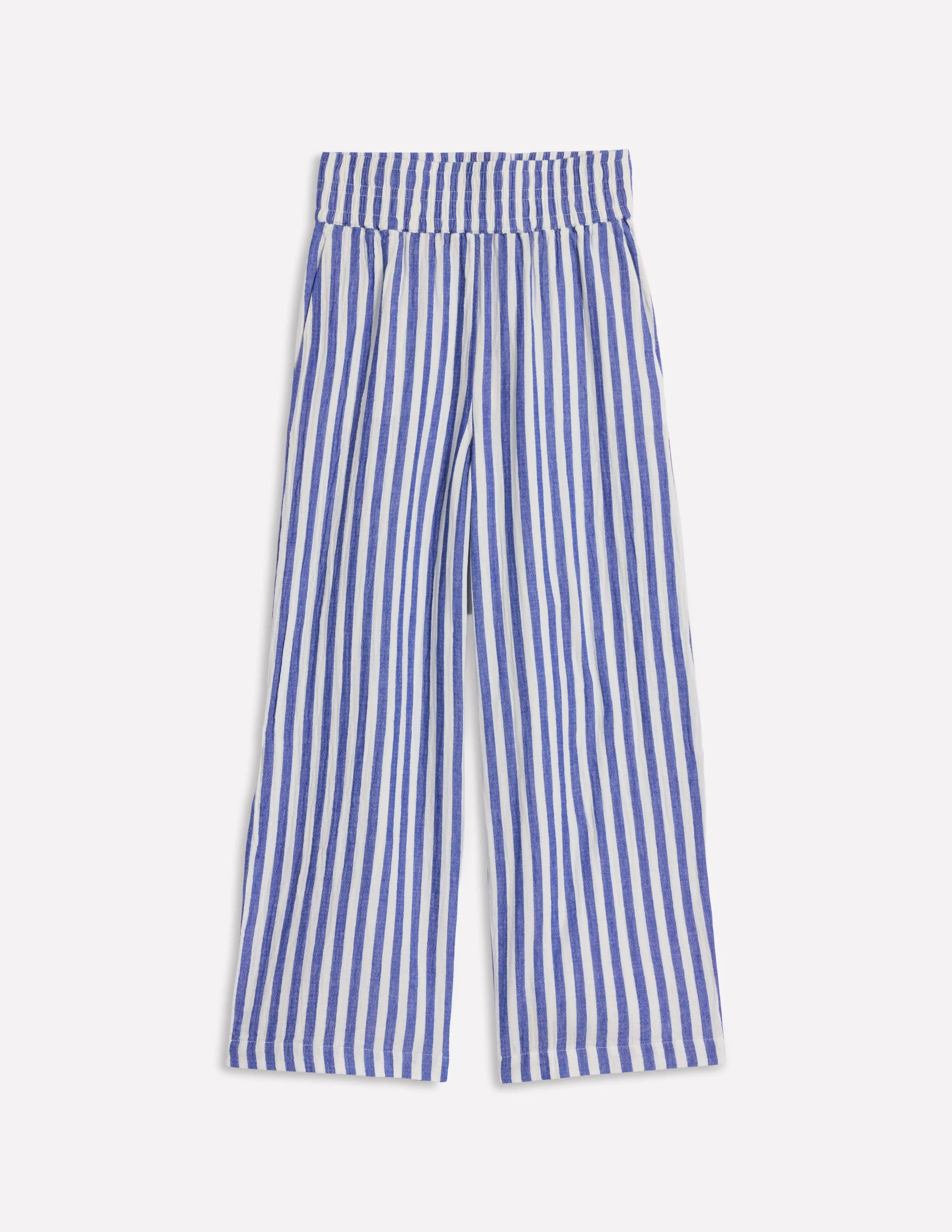 Cropped Double Cloth Pants-Bright Blue Stripe