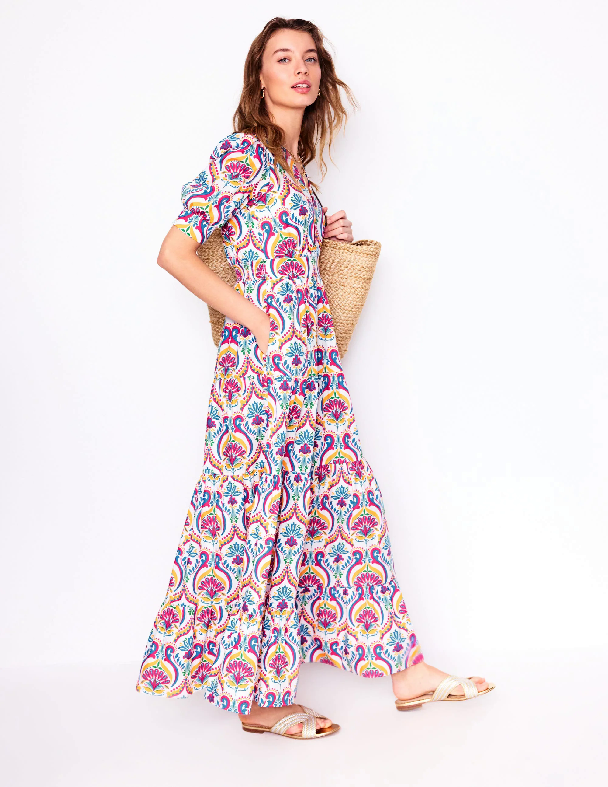 Bella Puff Sleeve Maxi Dress-Multi, Ornamental Floral