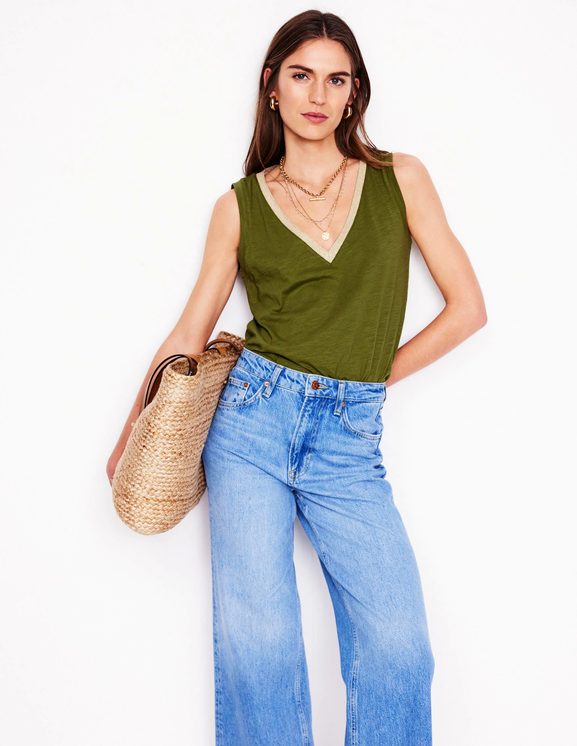 Metallic Trim V Neck Vest-Mayfly