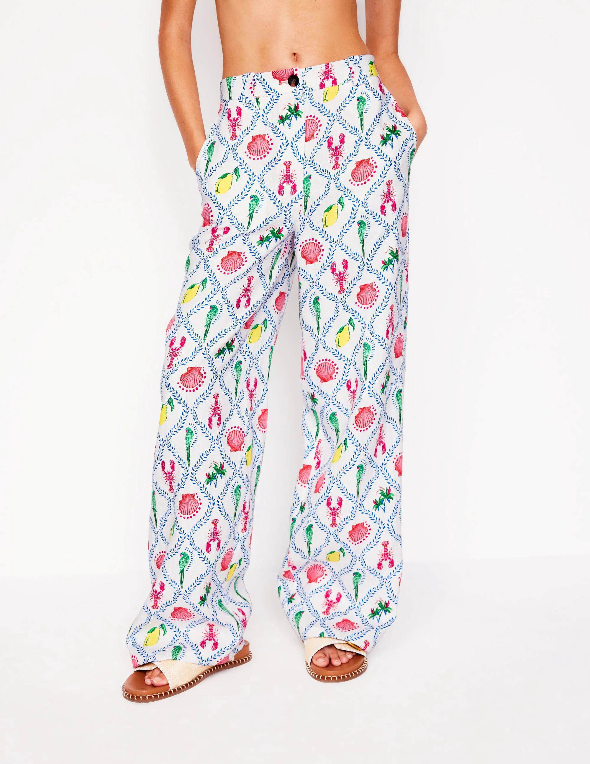 Westbourne Linen Pants-Ivory, Tropical Bonanza Vine