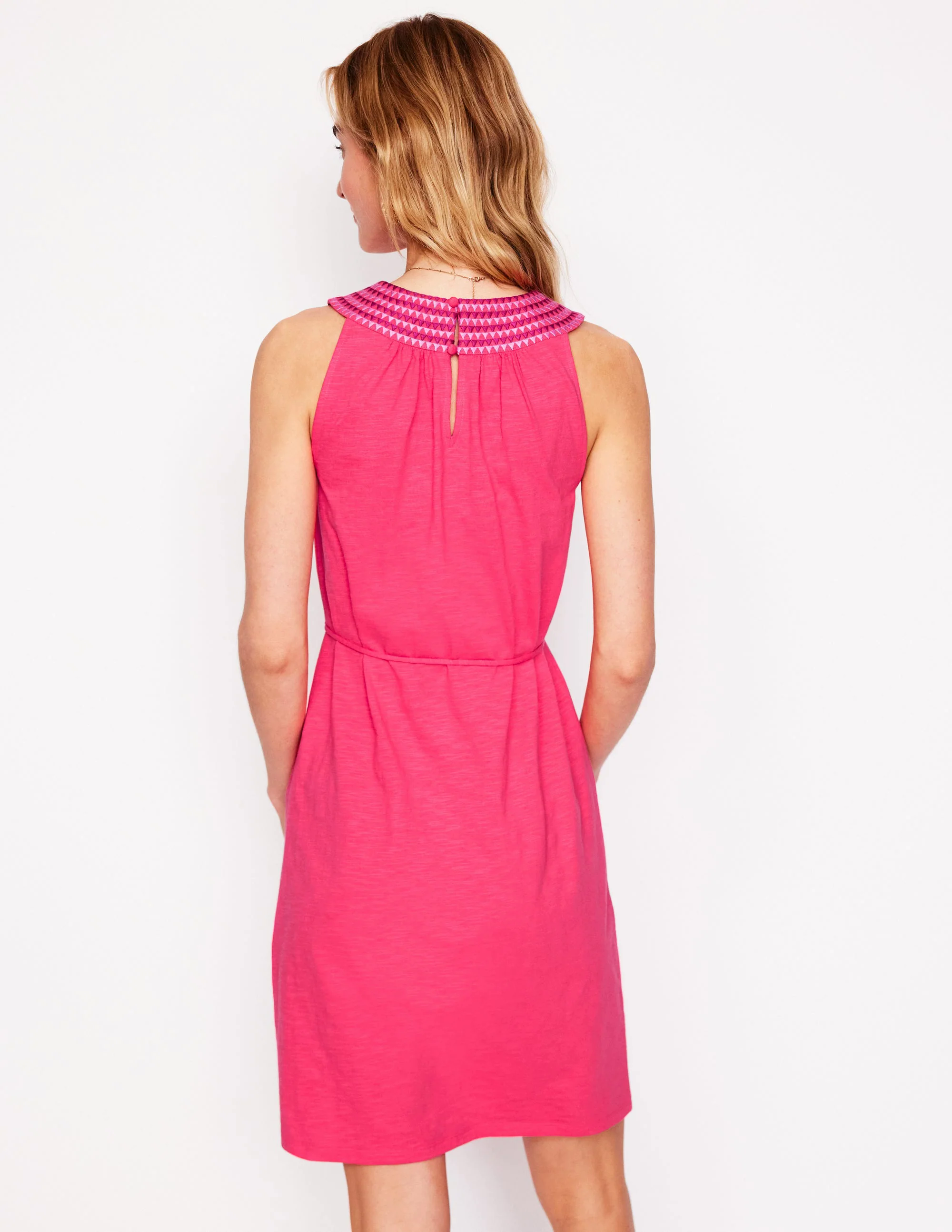 Eleni Embroidered Short Dress-Camelia Pink