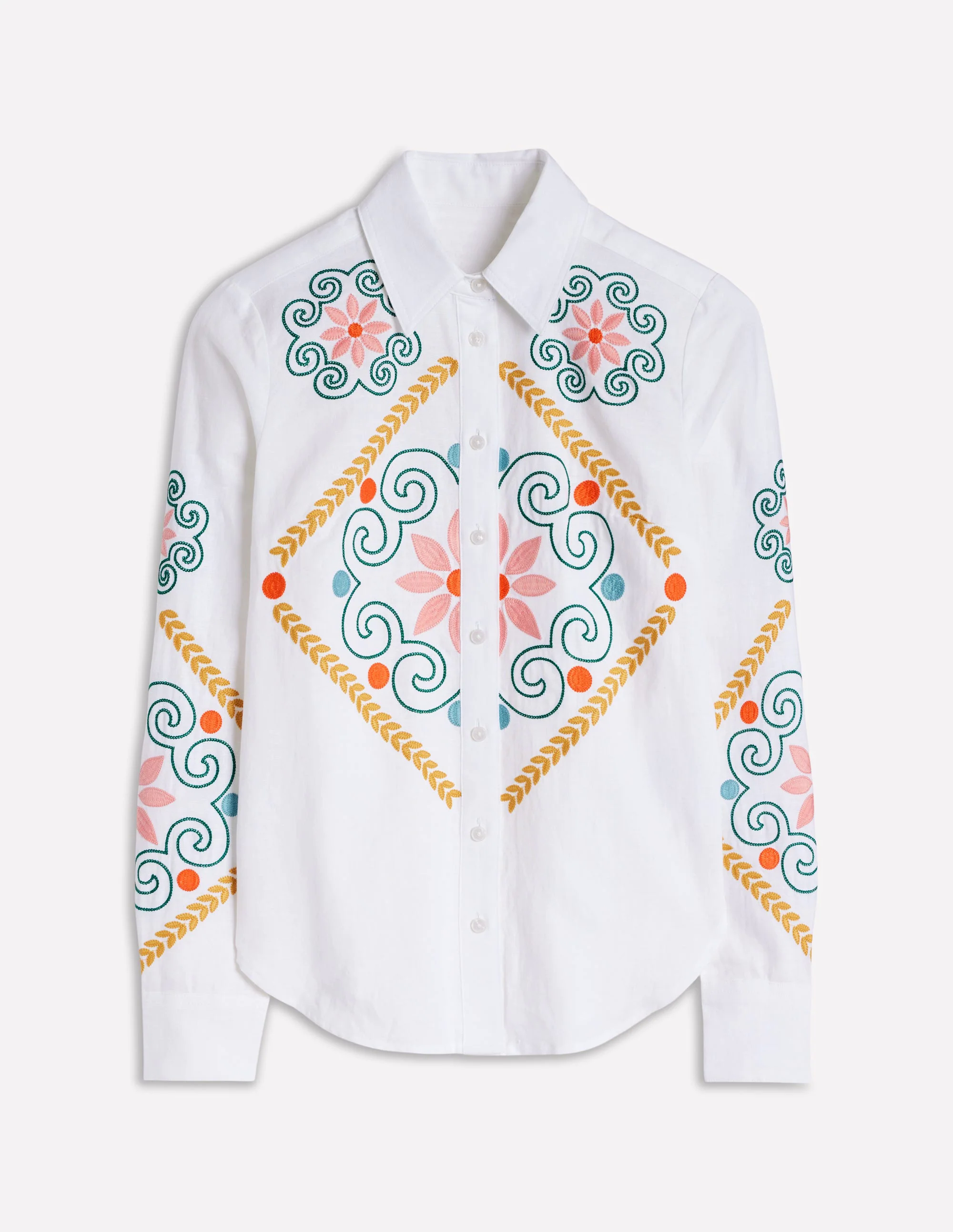 Sienna Embroidered Linen Shirt-White