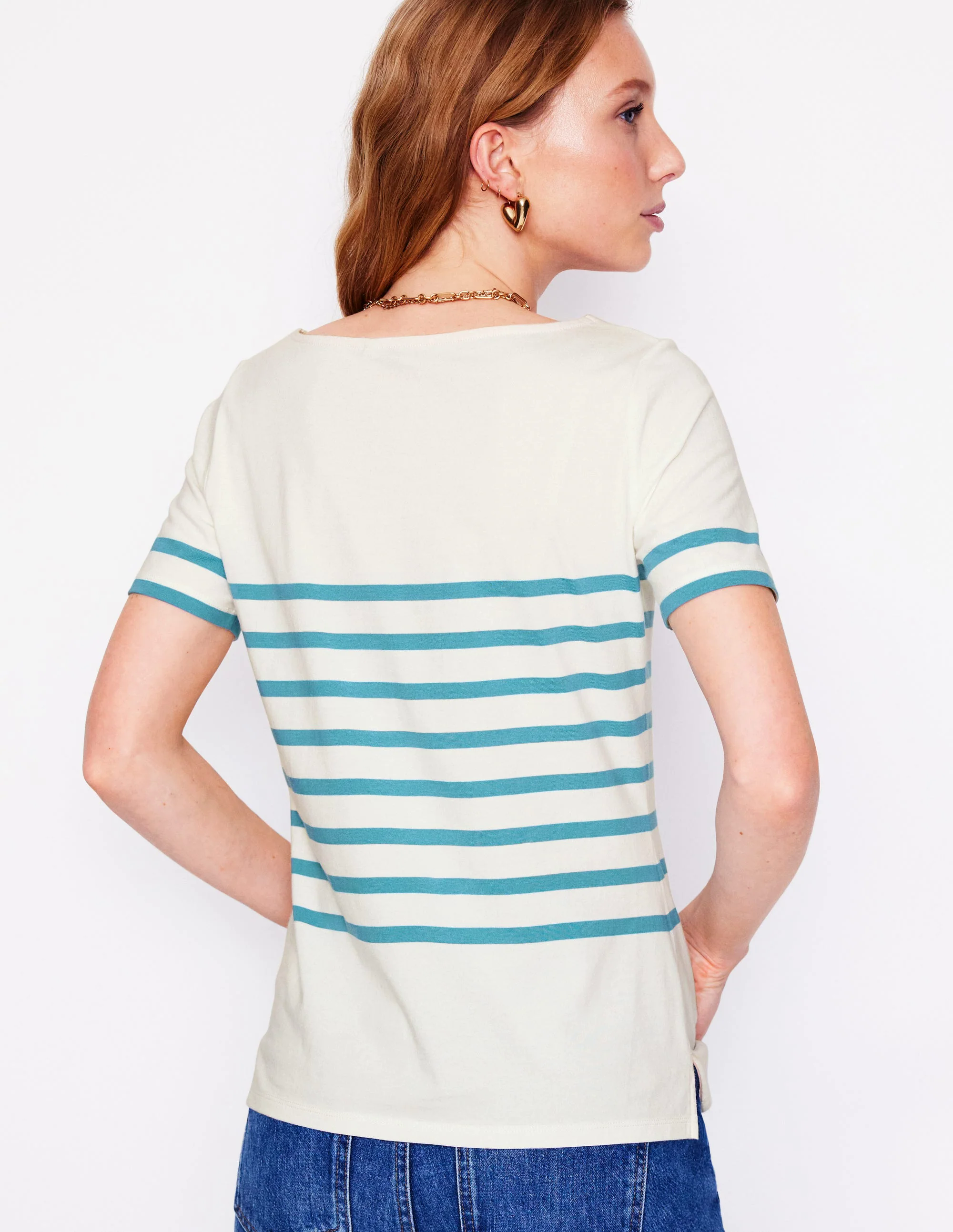 Ella Short Sleeve Breton-Ivory, Duck Egg Blue