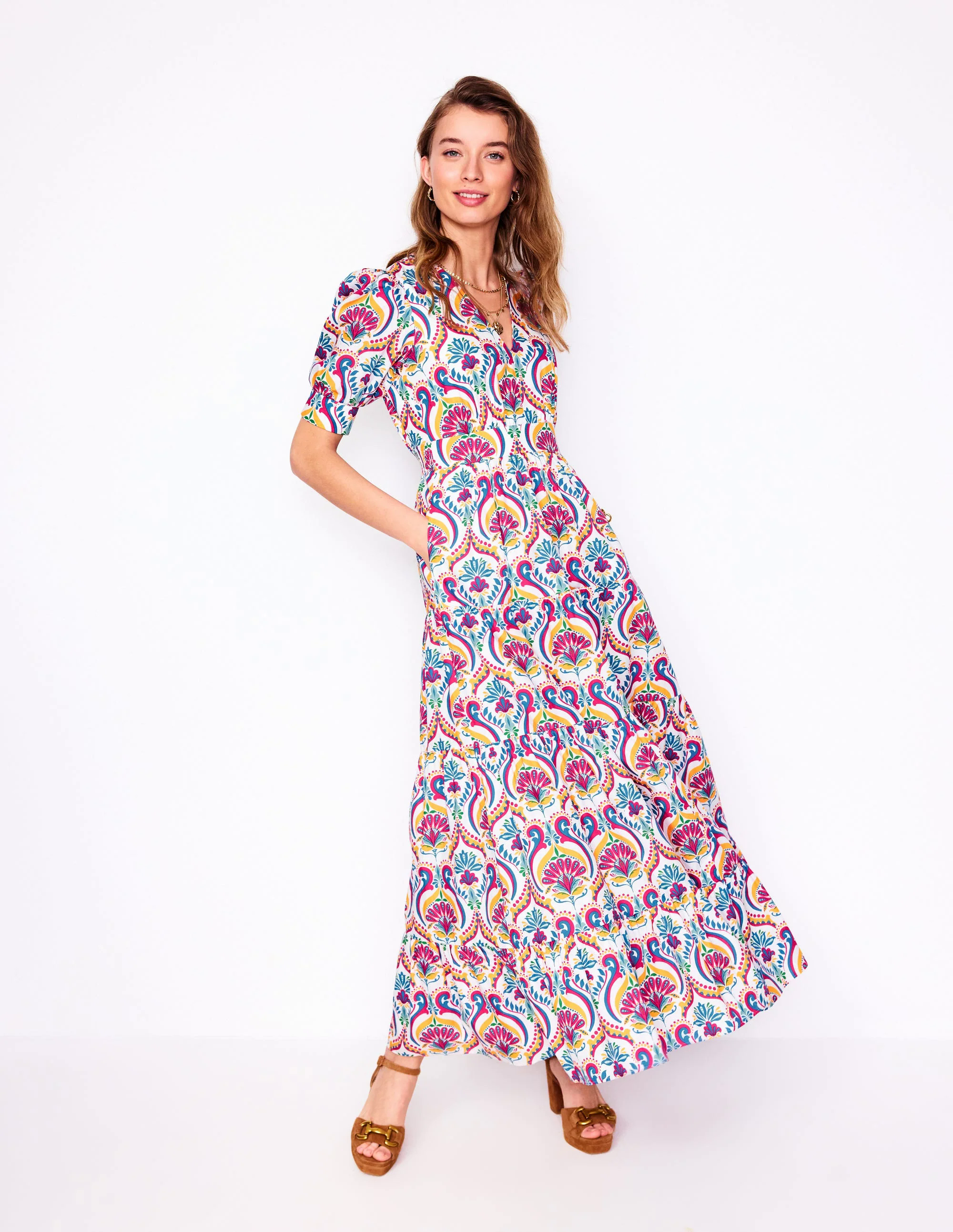 Bella Puff Sleeve Maxi Dress-Multi, Ornamental Floral