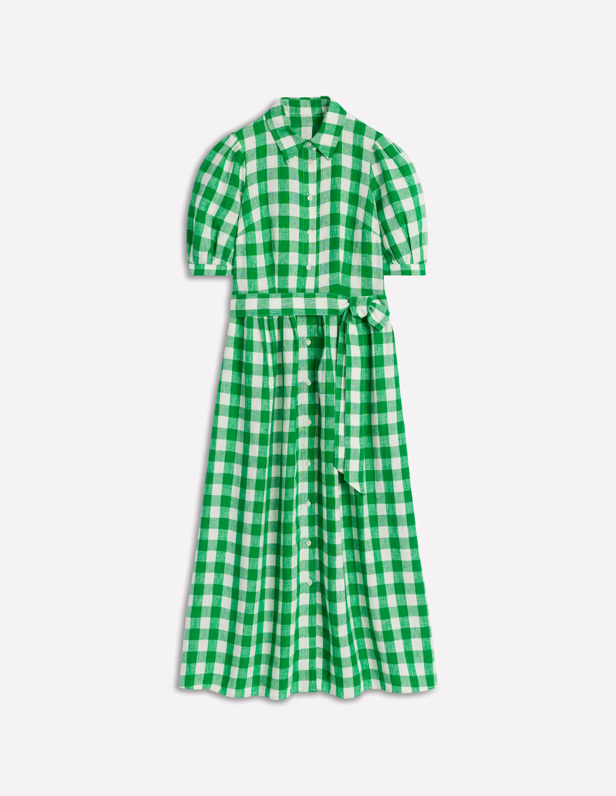Alexa Linen Maxi Shirt Dress-Rich Emerald Gingham