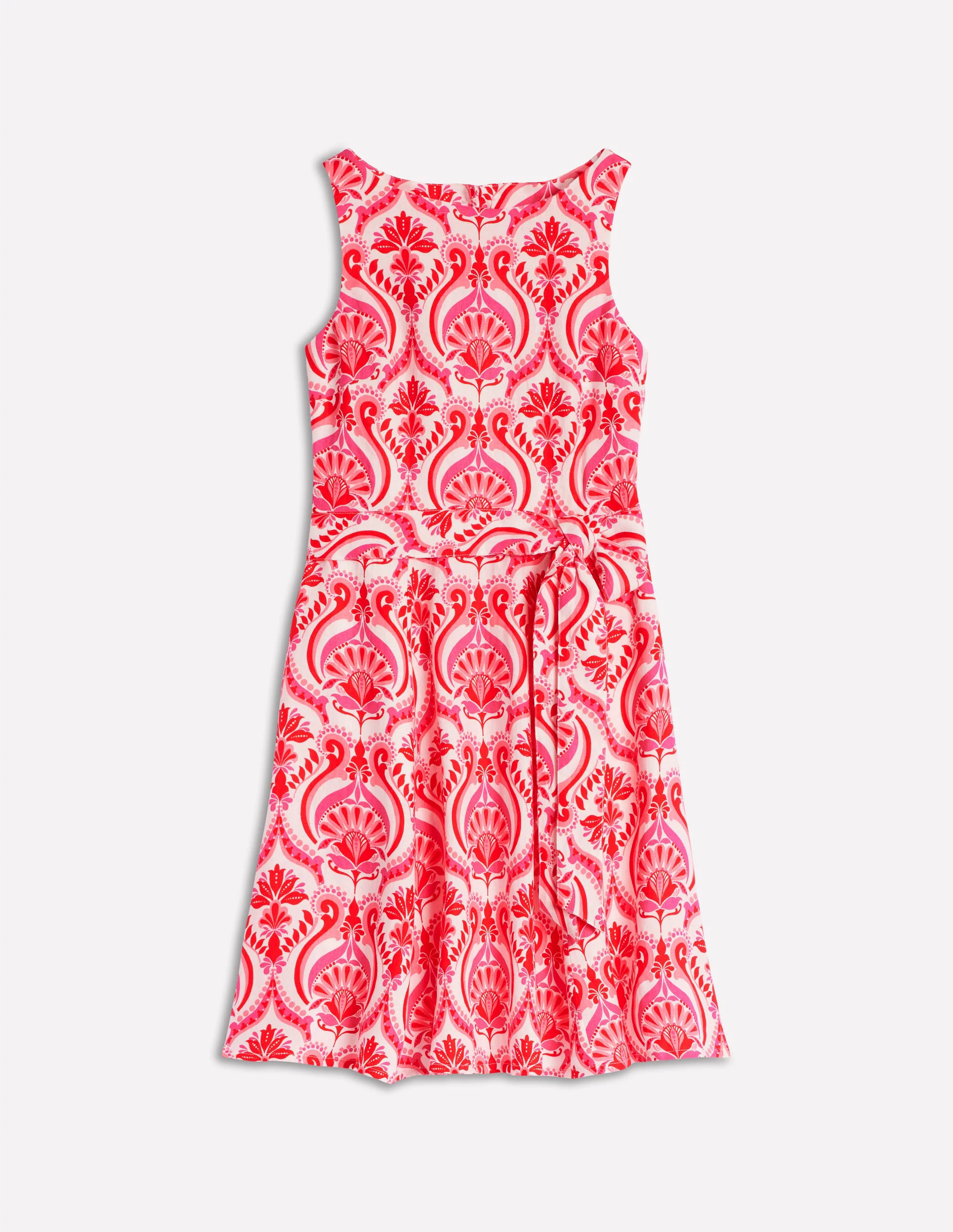 Anya Sleeveless Linen Dress-Poppy Red, Ornamental Floral