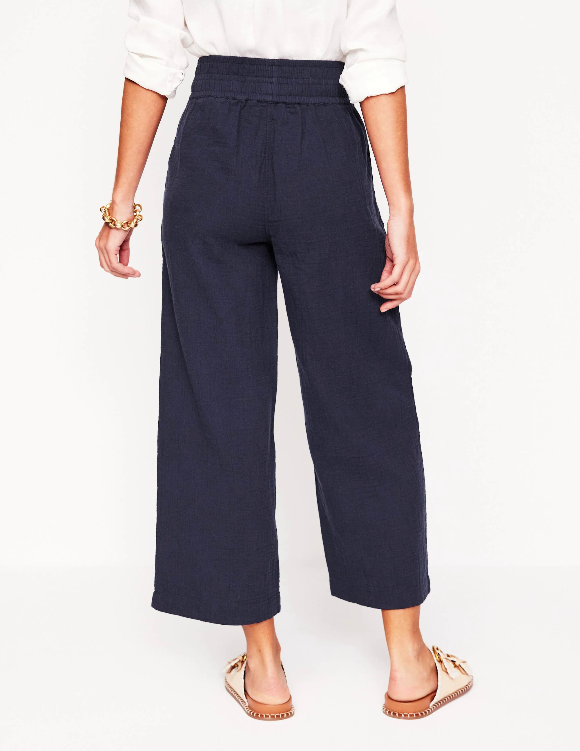 Cropped Double Cloth Pants-Navy