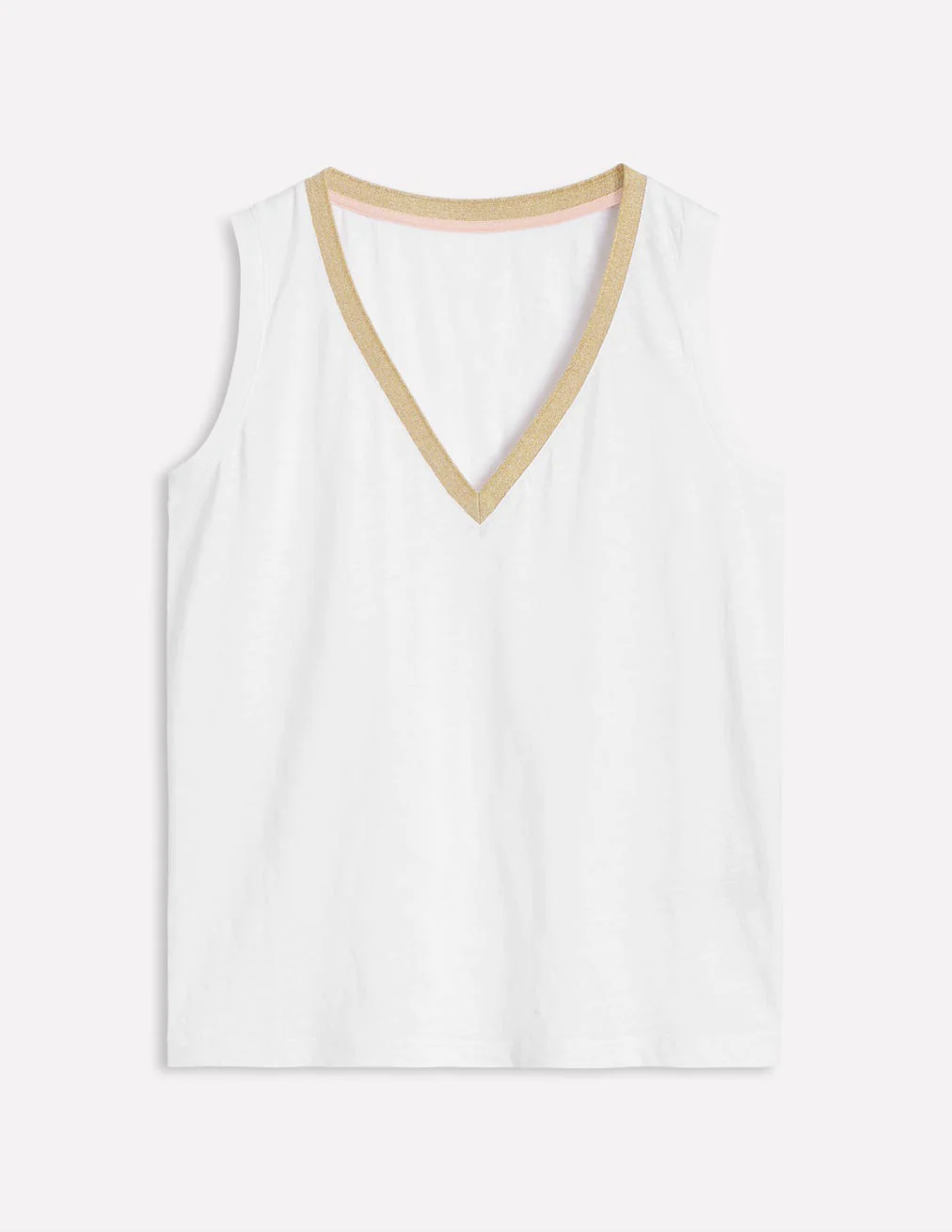 Metallic Trim V Neck Vest-White