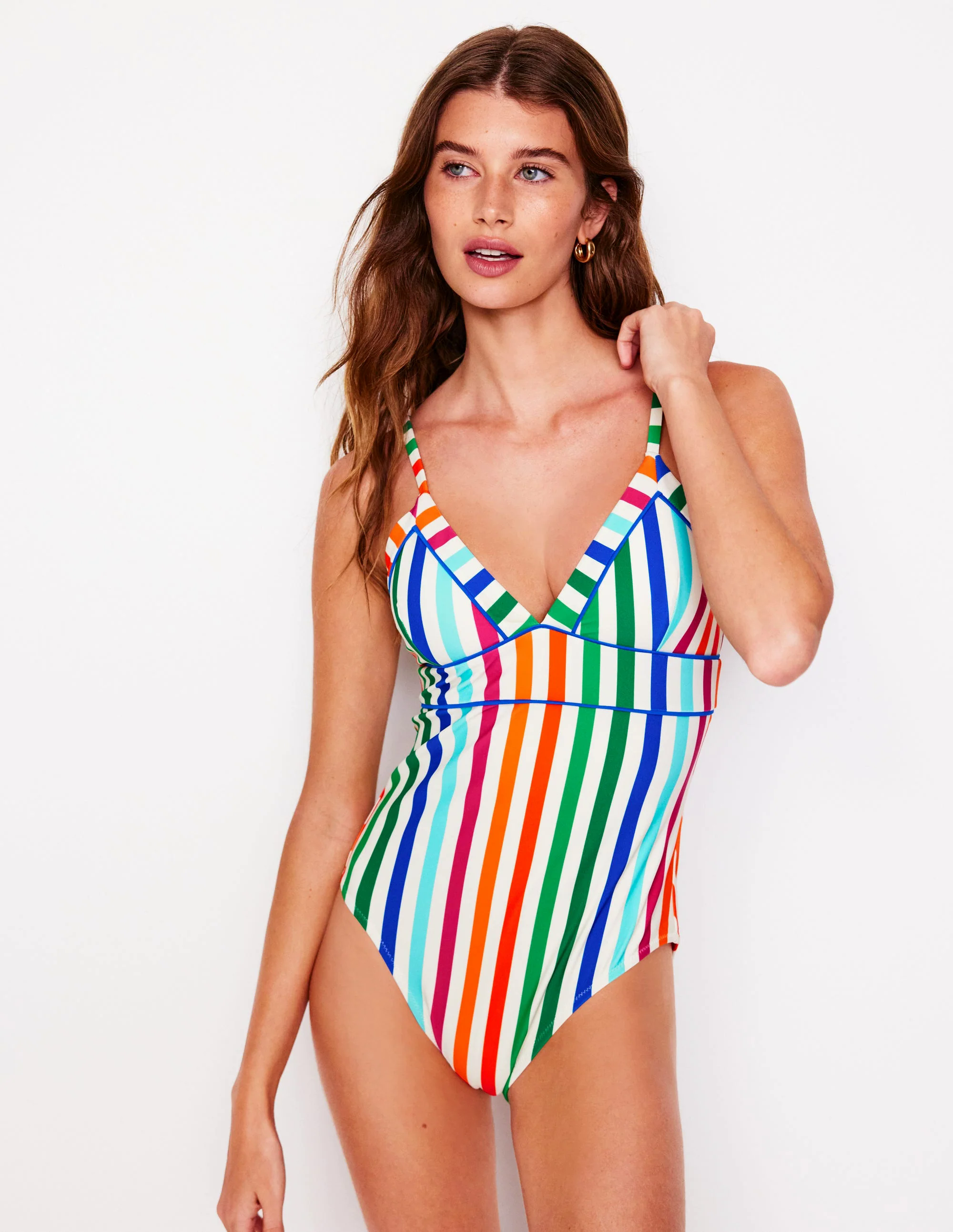 Kasos String V Neck Swimsuit-Multi Stripe