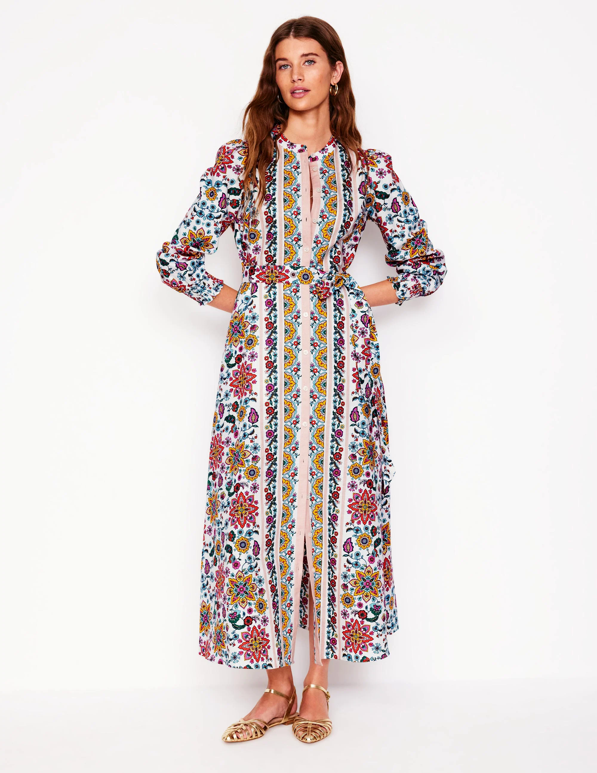 Ruby Linen Blend Shirt Dress-Ivory, Botanical Sprig