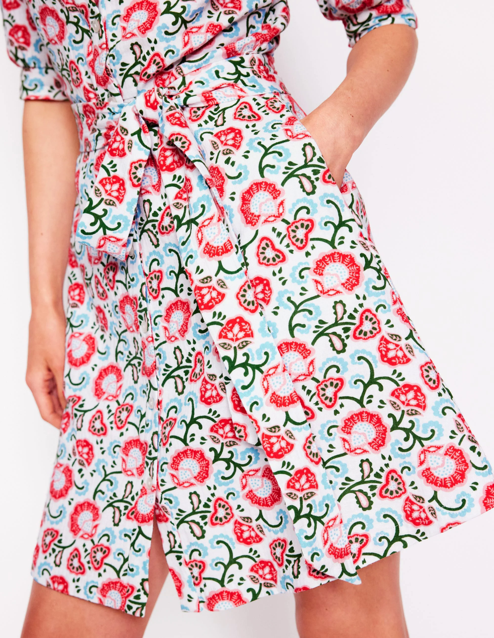 Ada Double Cloth Short Dress-Ivory, Garden Vine