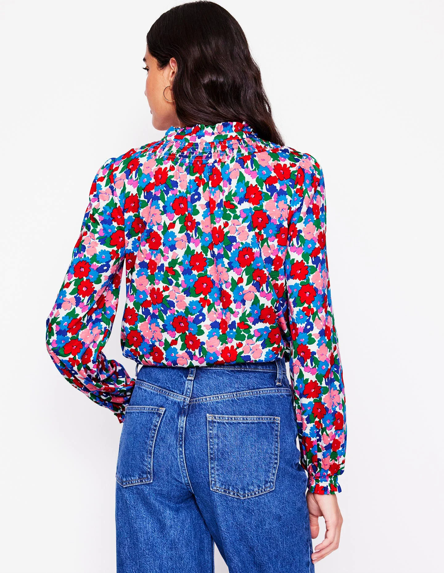 Fay Smocked Jersey Shirt-Multi, Painterly Meadow