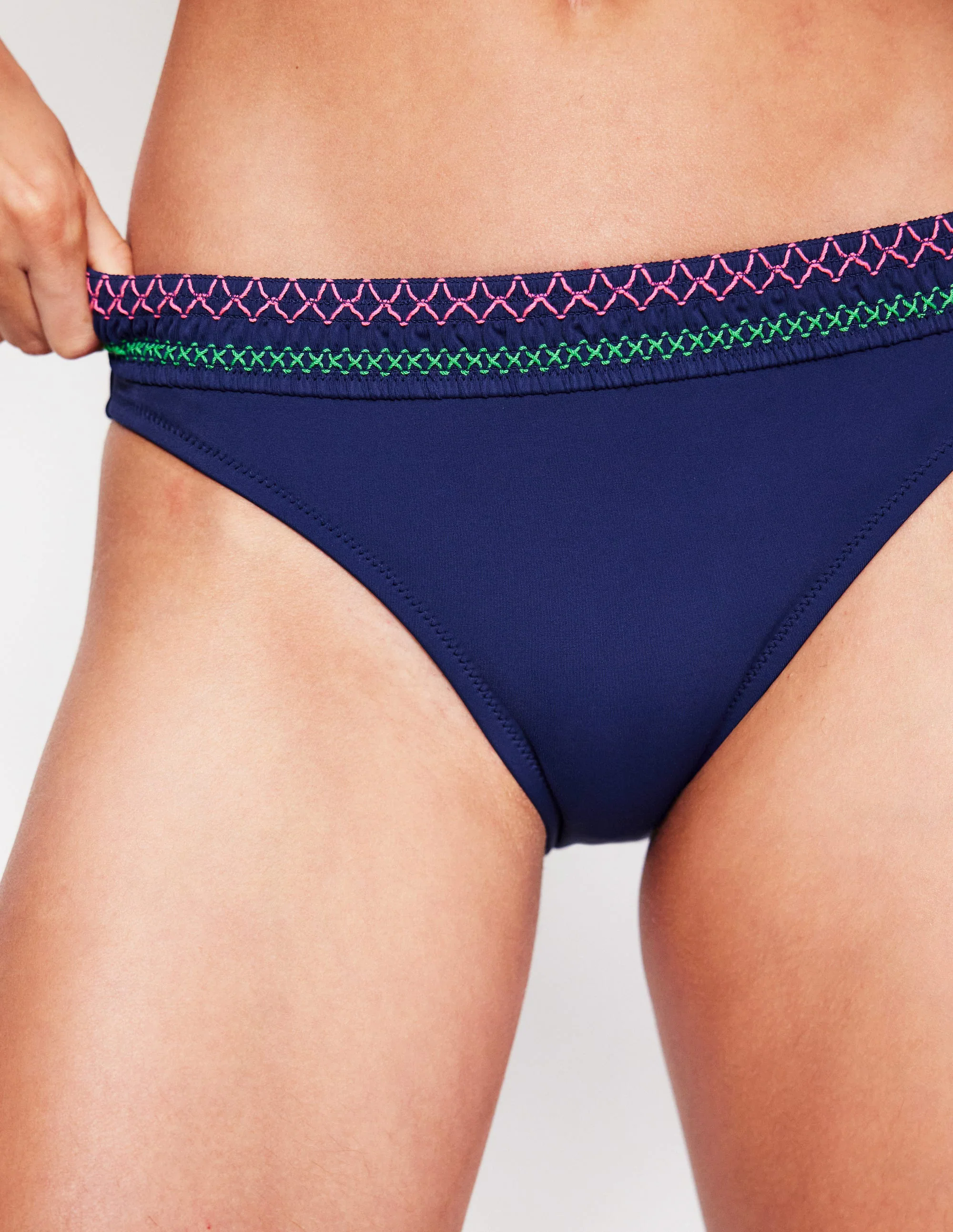 Milos Smocked Bikini Bottoms-Navy