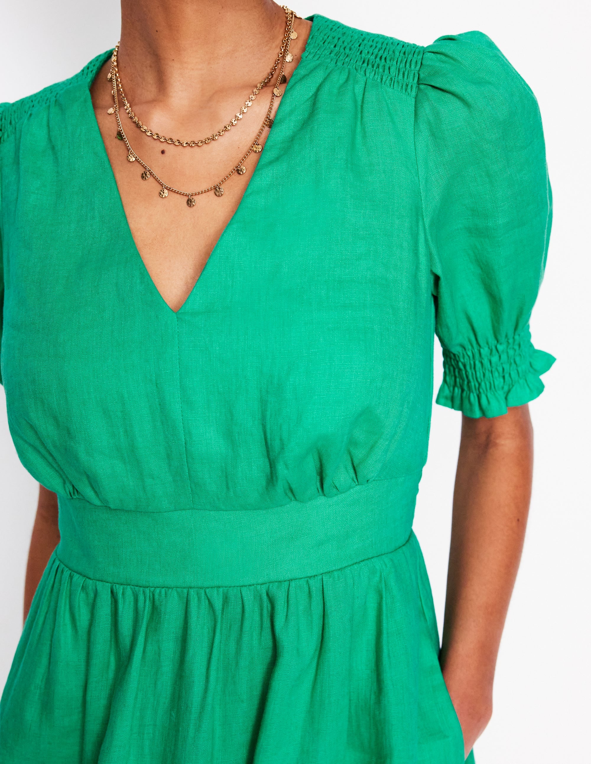 Anna Linen Short Dress-Aquamarine Blue