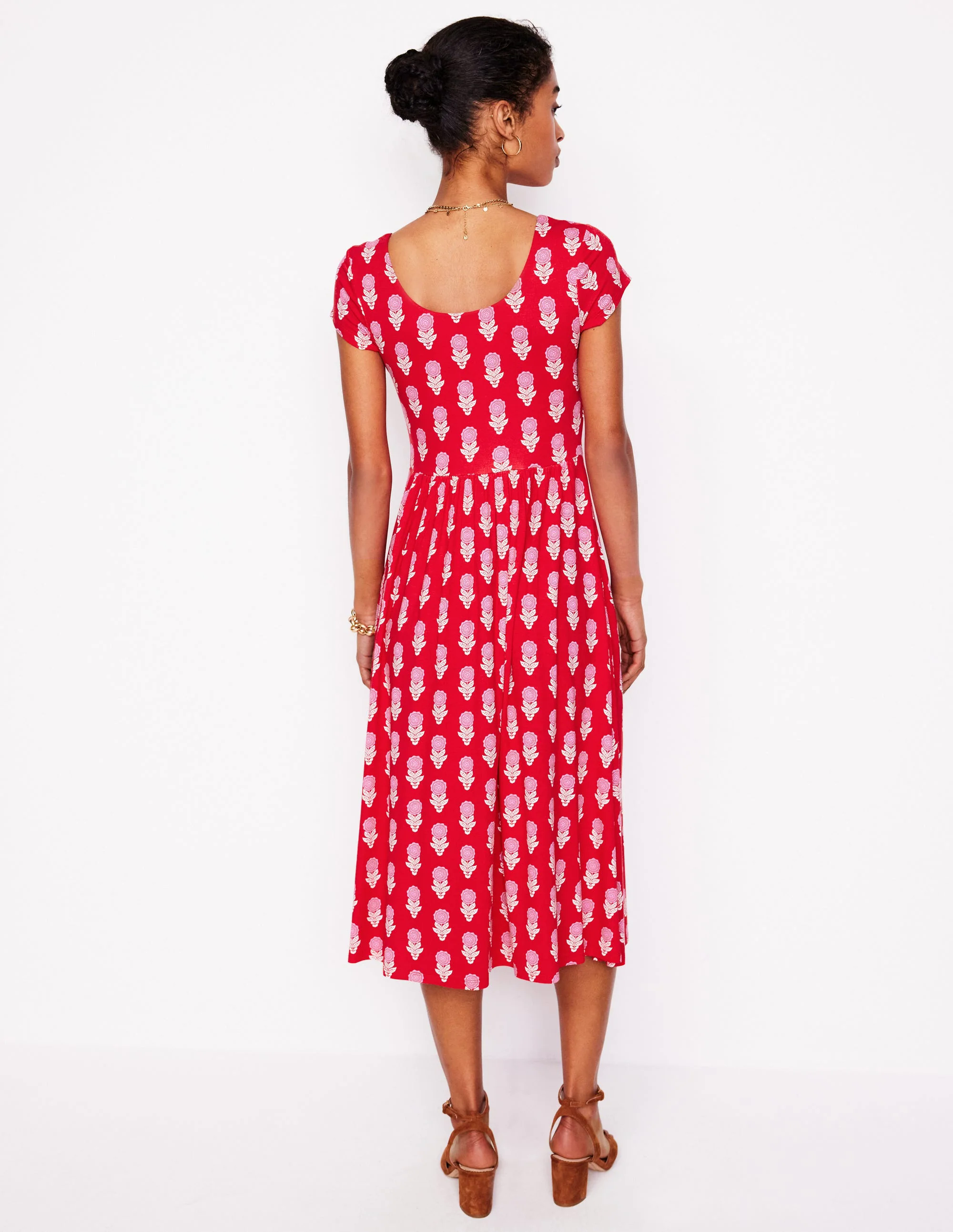 Samantha Scoop Jersey Dress-Poppy Red, Dahlia Sprig