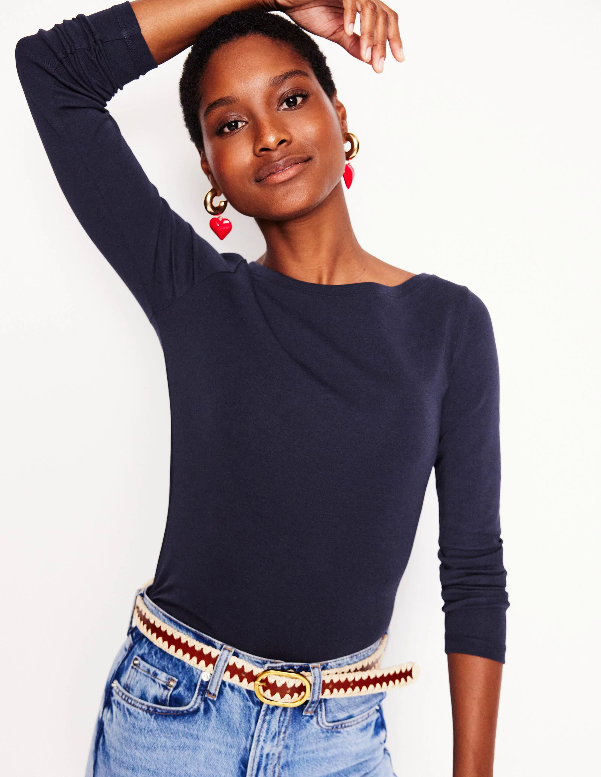 Essential Boat-Neck Jersey Top-Navy