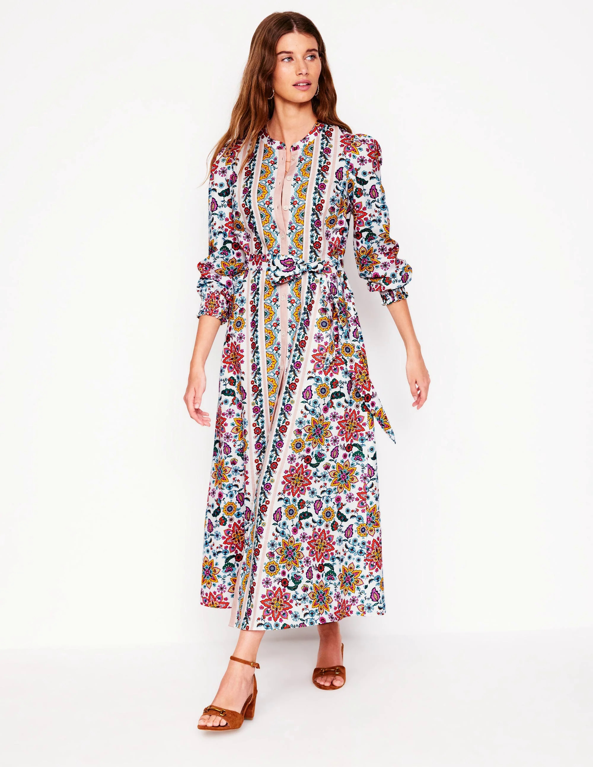 Ruby Linen Blend Shirt Dress-Ivory, Botanical Sprig