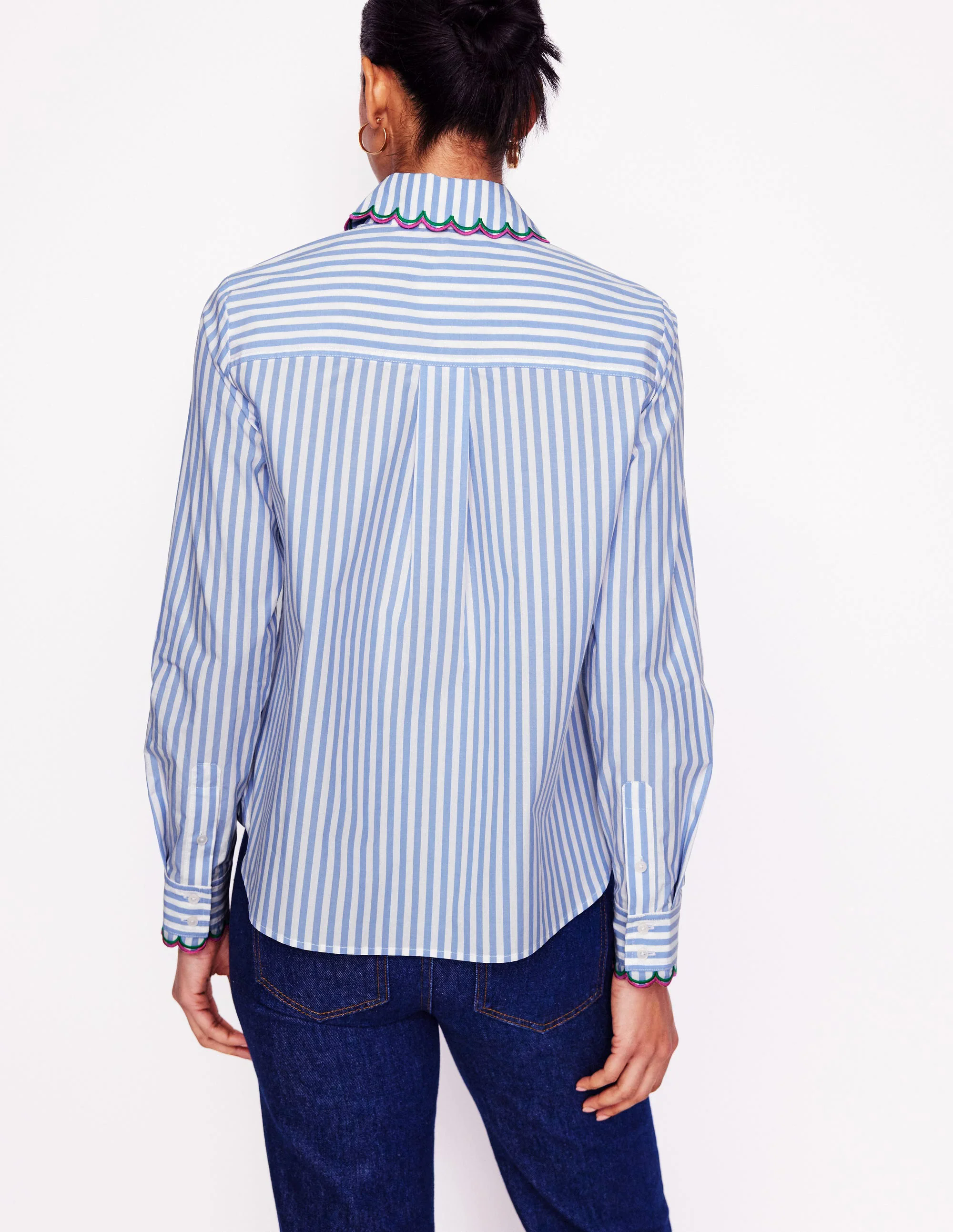 Sienna Interest Cotton Shirt-Multi, Blue and Ivory Stripe