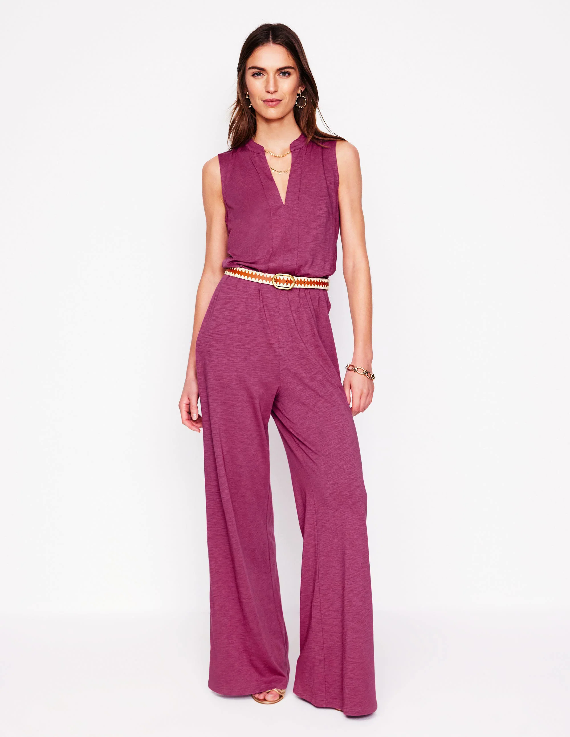 Naomi Notch Jersey Jumpsuit-Plum Purple