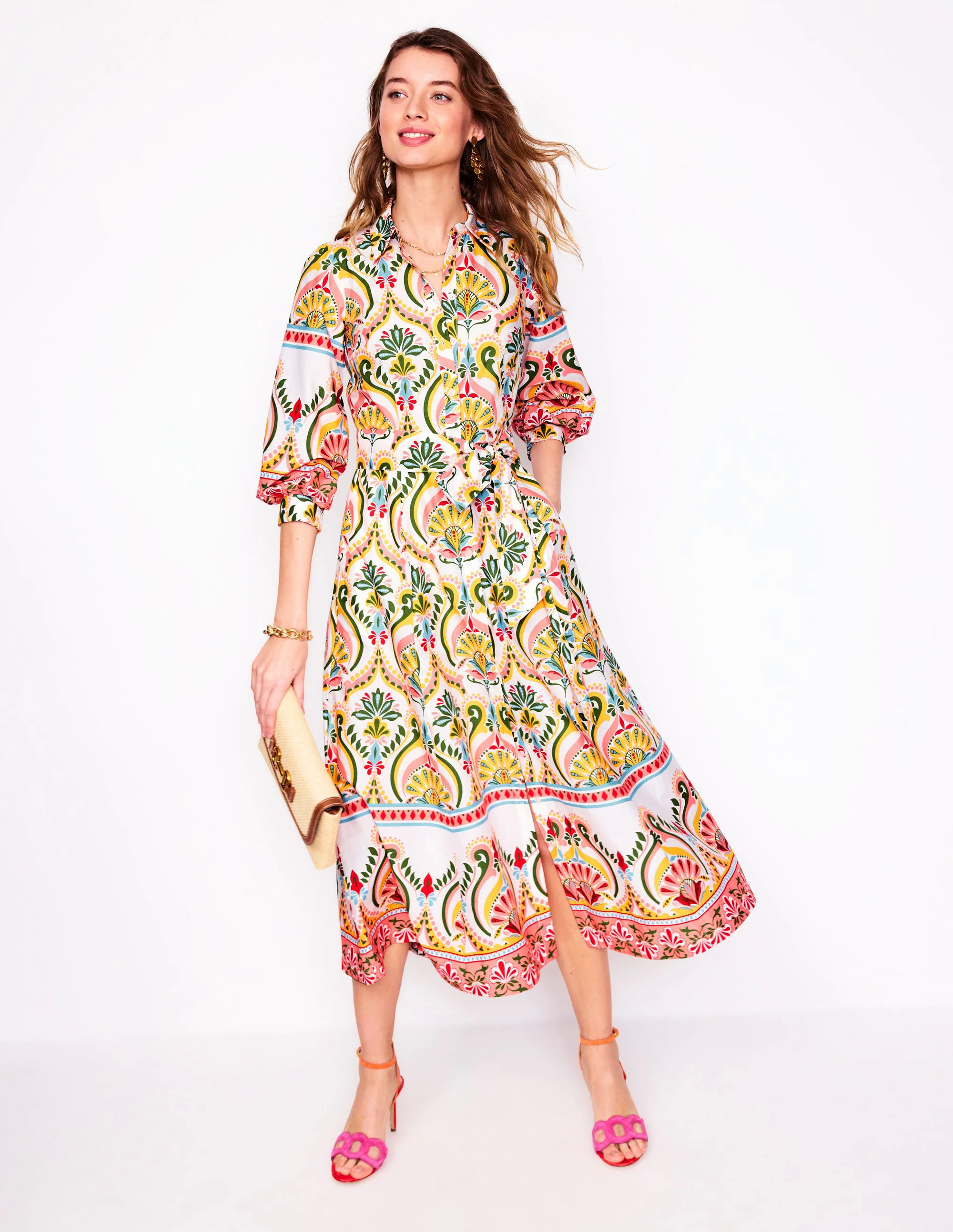 Clara Cotton Shirt Dress-Multi, Ornamental Floral