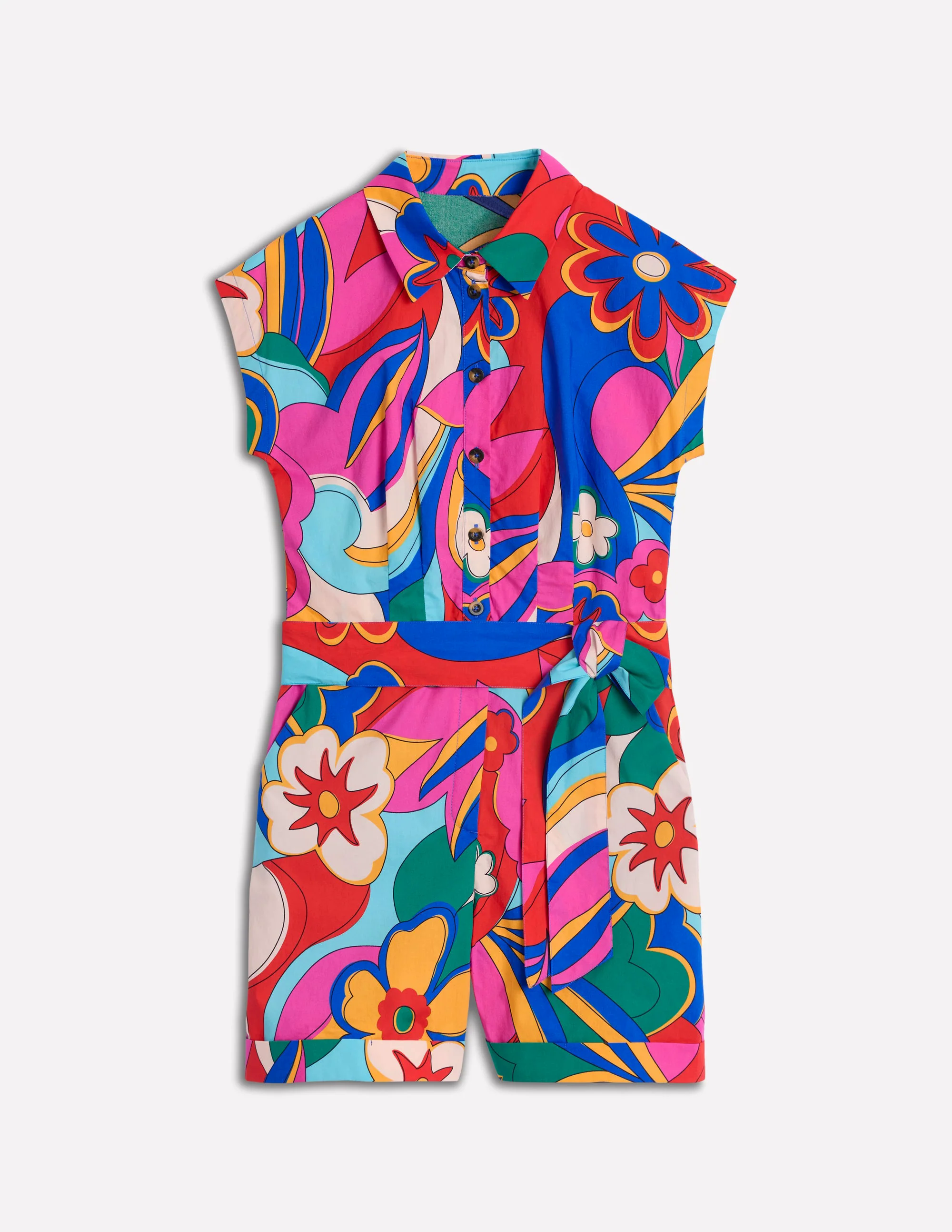 Casual Cotton Playsuit-Multi, Blossomy Pop